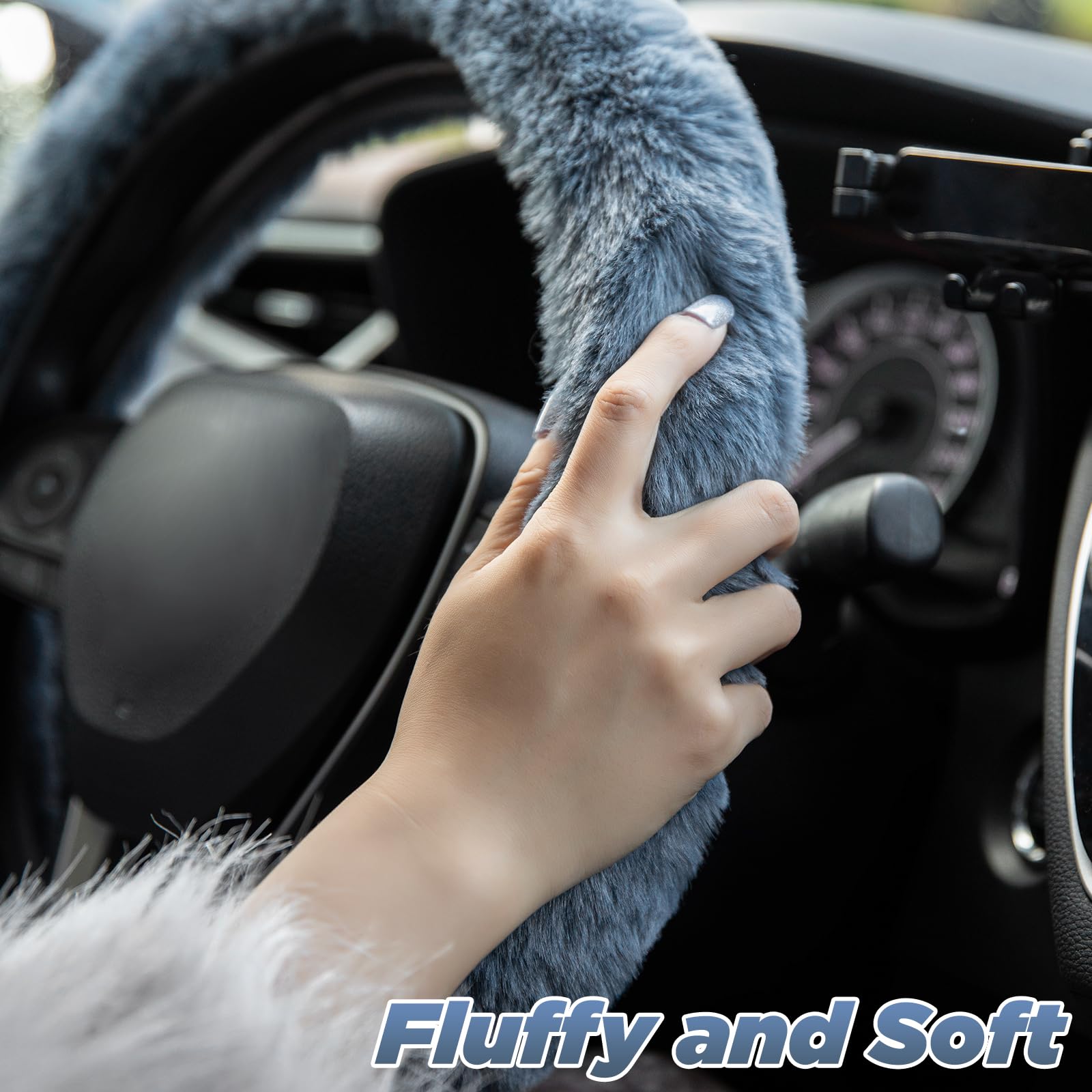 Seg Direct Furry Car Steering Wheel Cover With Fluffy Gear Shift Cover Soft Warm Non-Slip Car Decoration For Men Women Girls 2 P