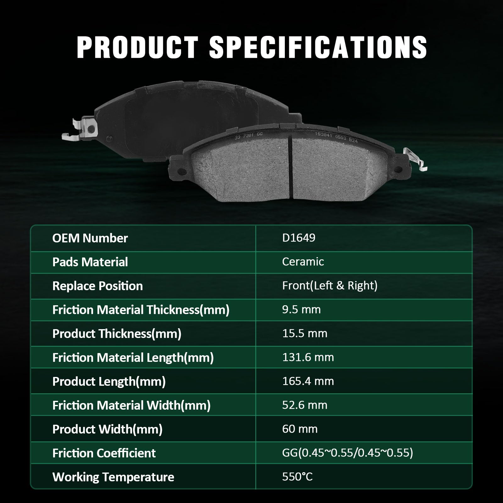 Automuto 4Pcs Front Ceramic Disc Brake Pads Set D1649 For Infiniti Jx35 2013,For Infiniti Qx60 2014-2019,For Nissan Murano 2015-