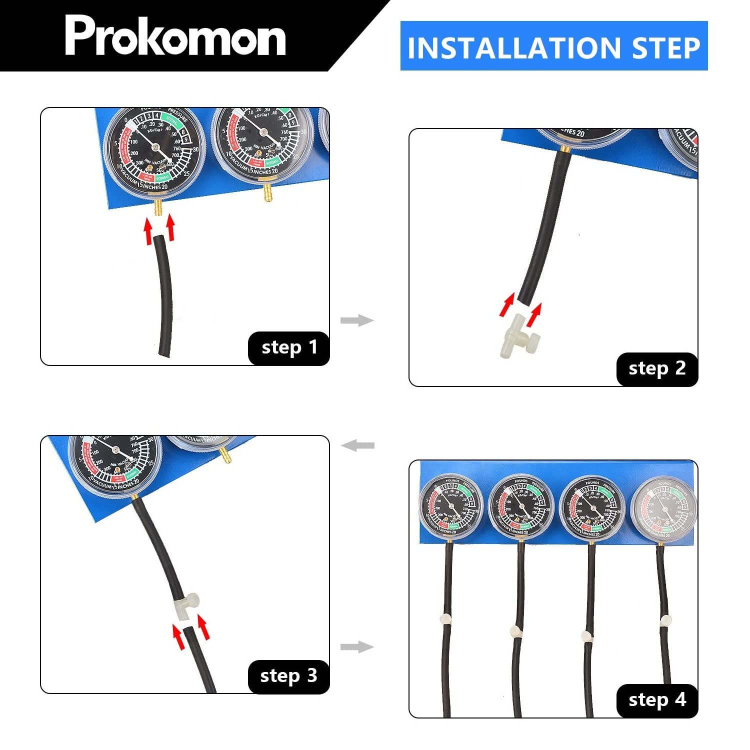 Prokomon Motorcycle Carburetor Synchronizer Tool Kit; Carb Synchronizer Tool With 4 Gauge And Plastic Case; Vacuum Carb Sync Tool For 2 Cylinder Or 4 Cylinder
