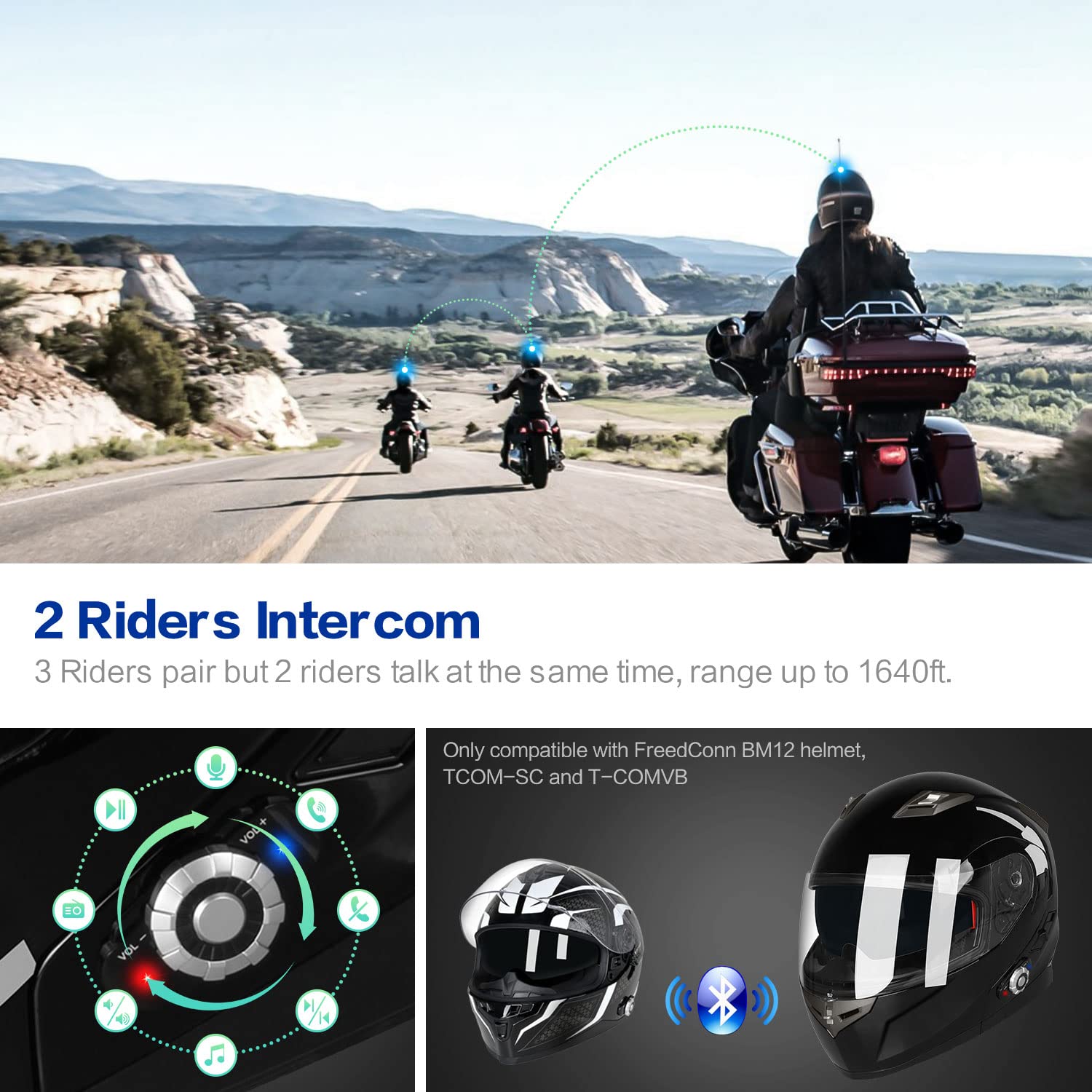 Freedconn Bm2-S Bluetooth Motorcycle Helmet, Flip-Up Modular Motorbike Helmet, 500M Connectivity For 2-3 Riders, Voice Dial, Han