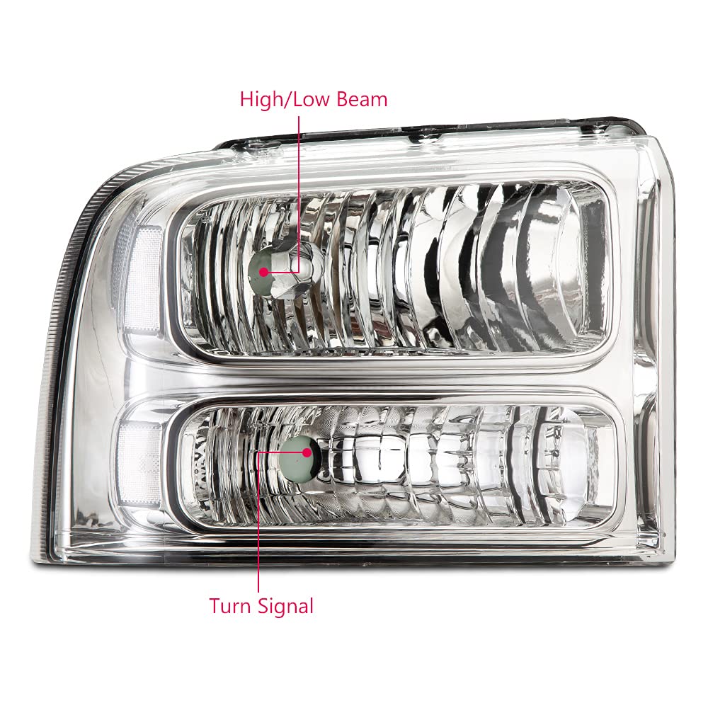 Grand Orange Headlights Assembly Compatible With 2005-2007 Ford F250 F350 F450 F550 Super Duty/Fit 2005 Ford Excursion Headlamp