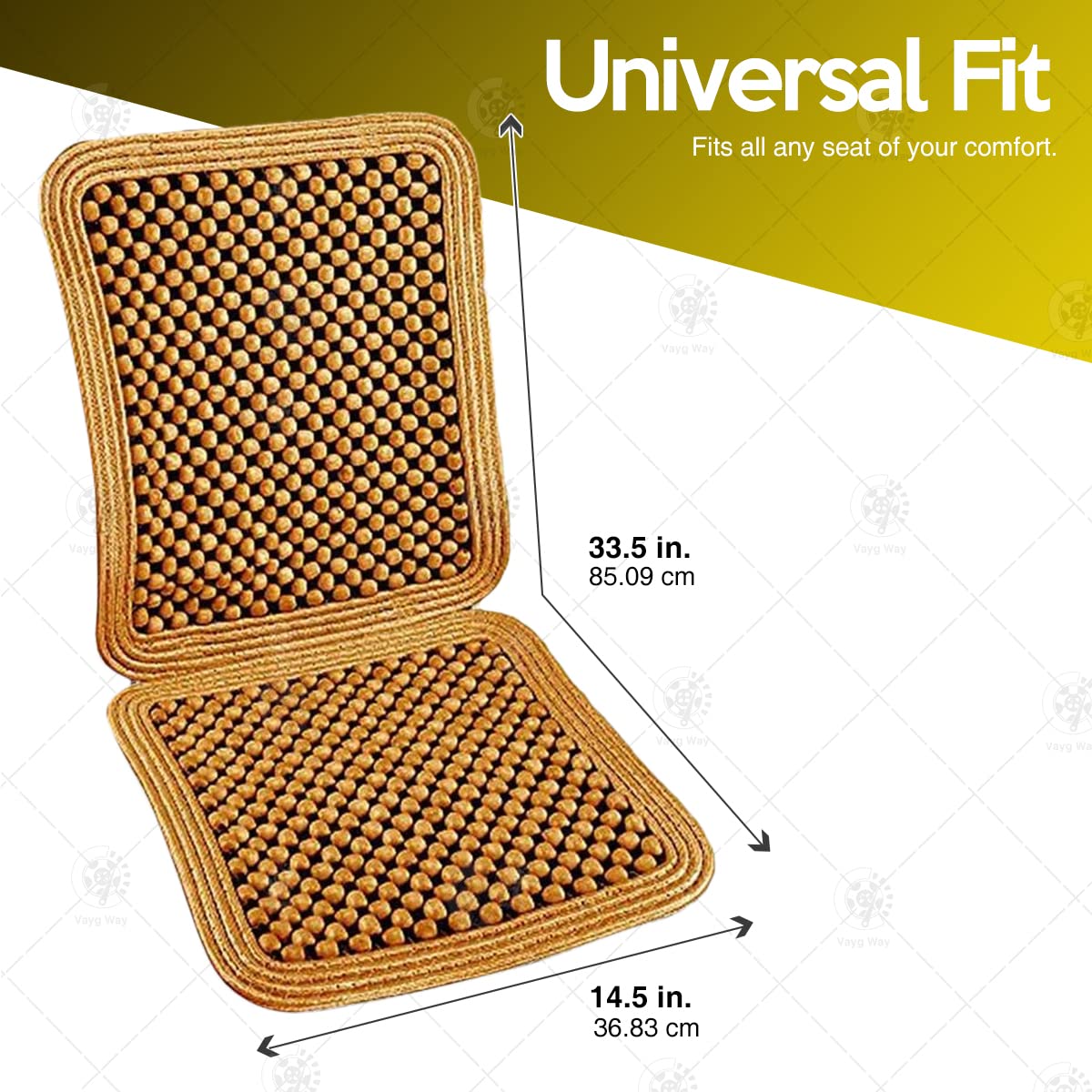 VaygWay Wood Beaded Comfort Seat Cushion Seat Cover – Wooden Beaded Car Seat Cover – Natural Wood Double Strung Beads – Massage Comfort Cover Car Seat – Universal SUV Auto Office Home
