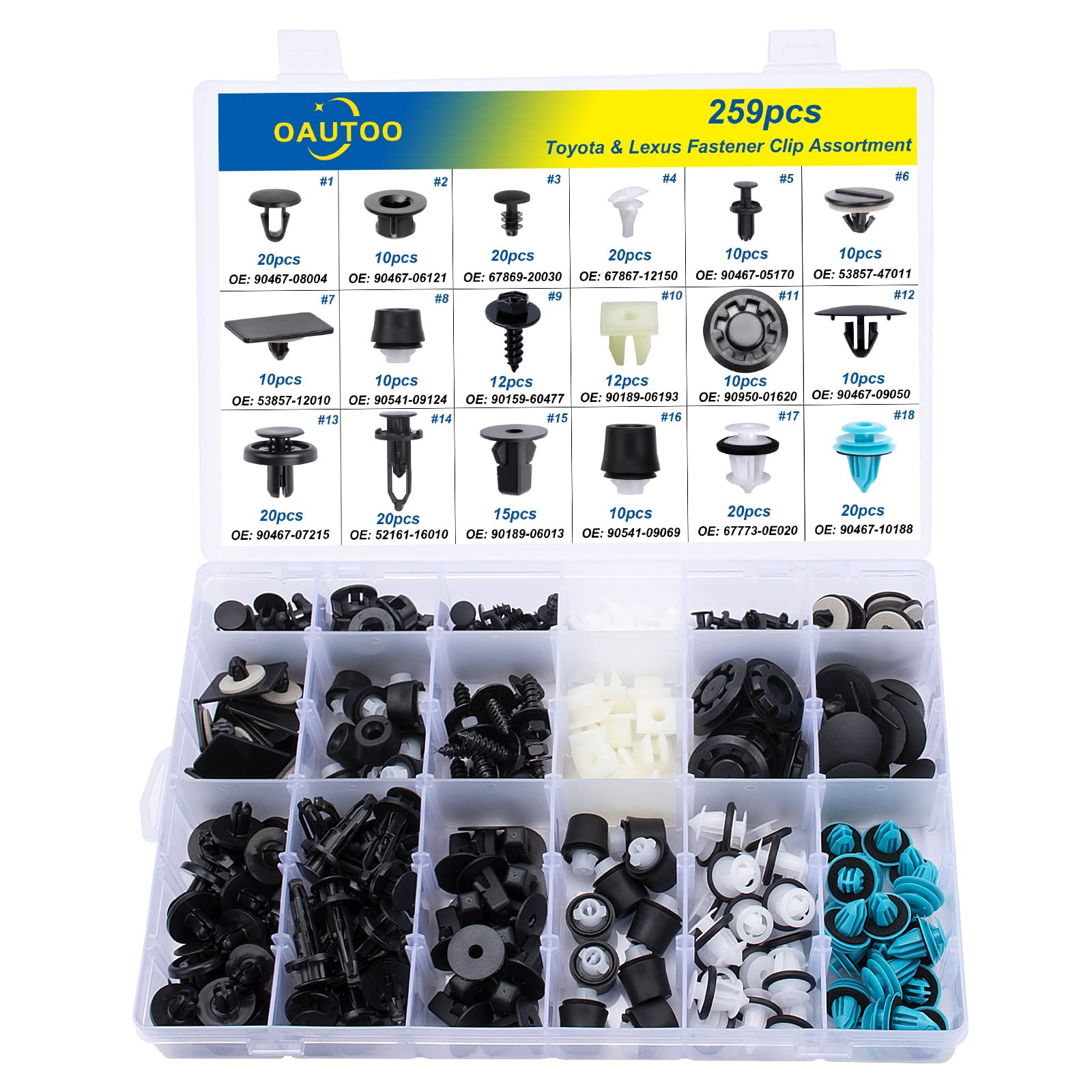 OAUTOO 259pcs Retainer Clip Assortment for Lexus & Camry - Nylon, Black, One Size, Model QT514
