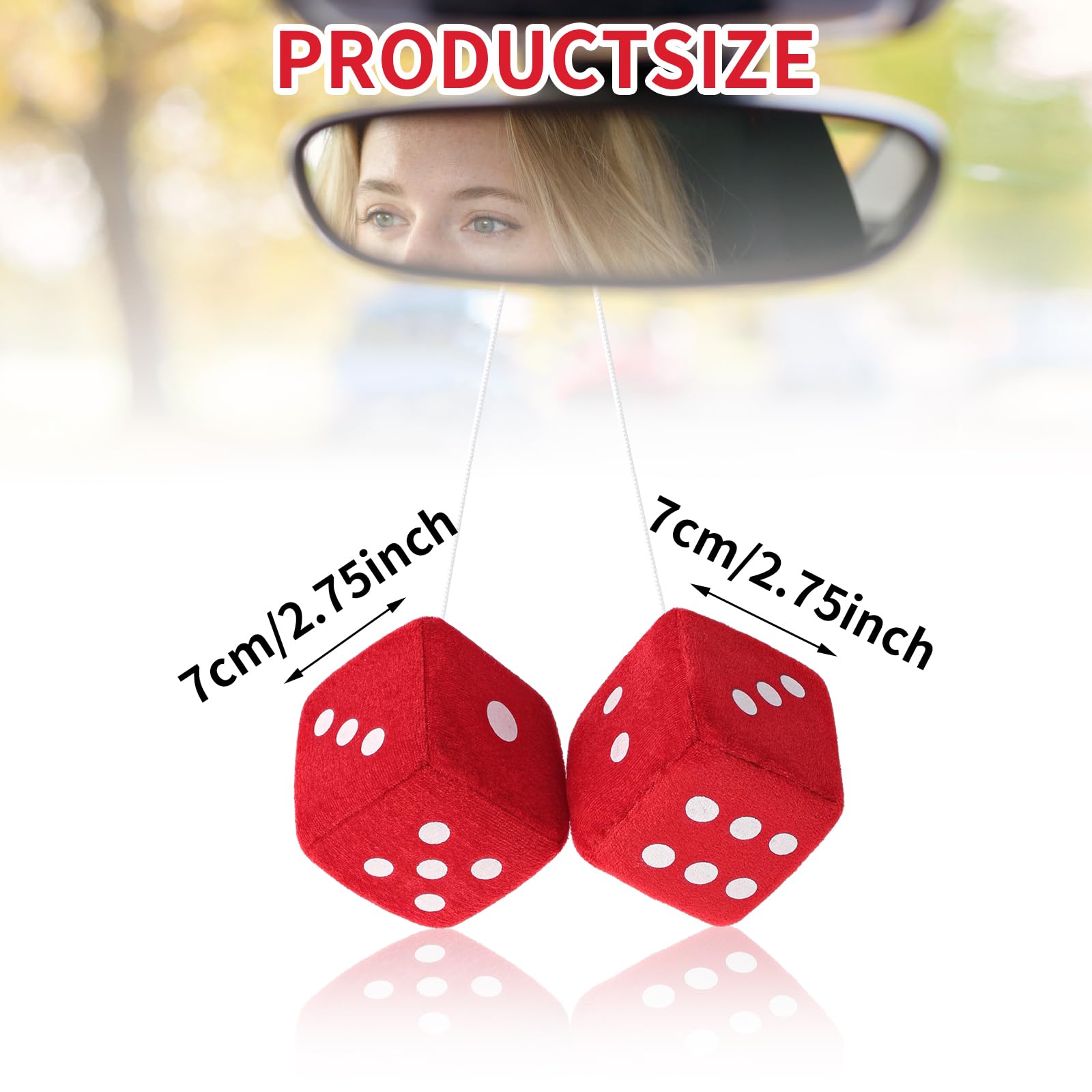 Fuzzy Dice For Rear View Mirror, Red Fuzzy Dice For Car Mirror, 2.75Inch Pair Of Plush Retro Square Hanging Dice With White Dots