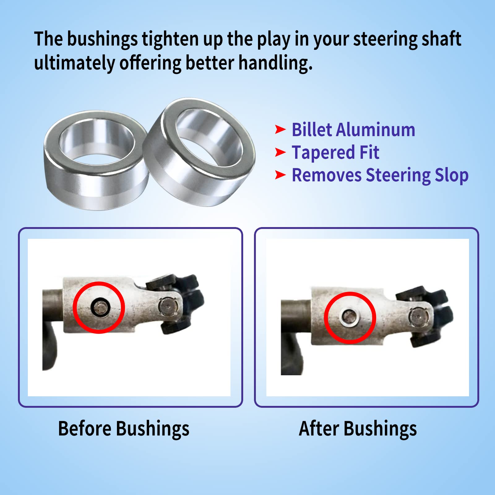 Vsttar 1 Pair of Intermediate Steering Shaft Bushings Column Stem 6061-Billet Aluminum 2003-2019 Bushing 1500/2500/3500/4500/550