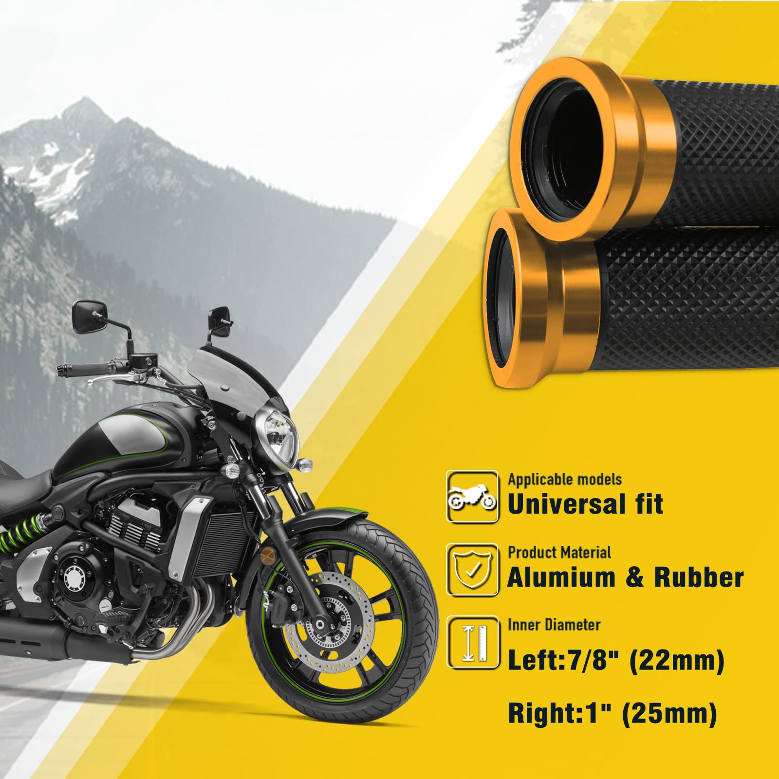 DREAMIZER 7/8'' 22mm Motorcycle Handle Grip Universal Dirt Pit Bike Motocross Rubber Gel Hand Grips Brake Hands - Gold