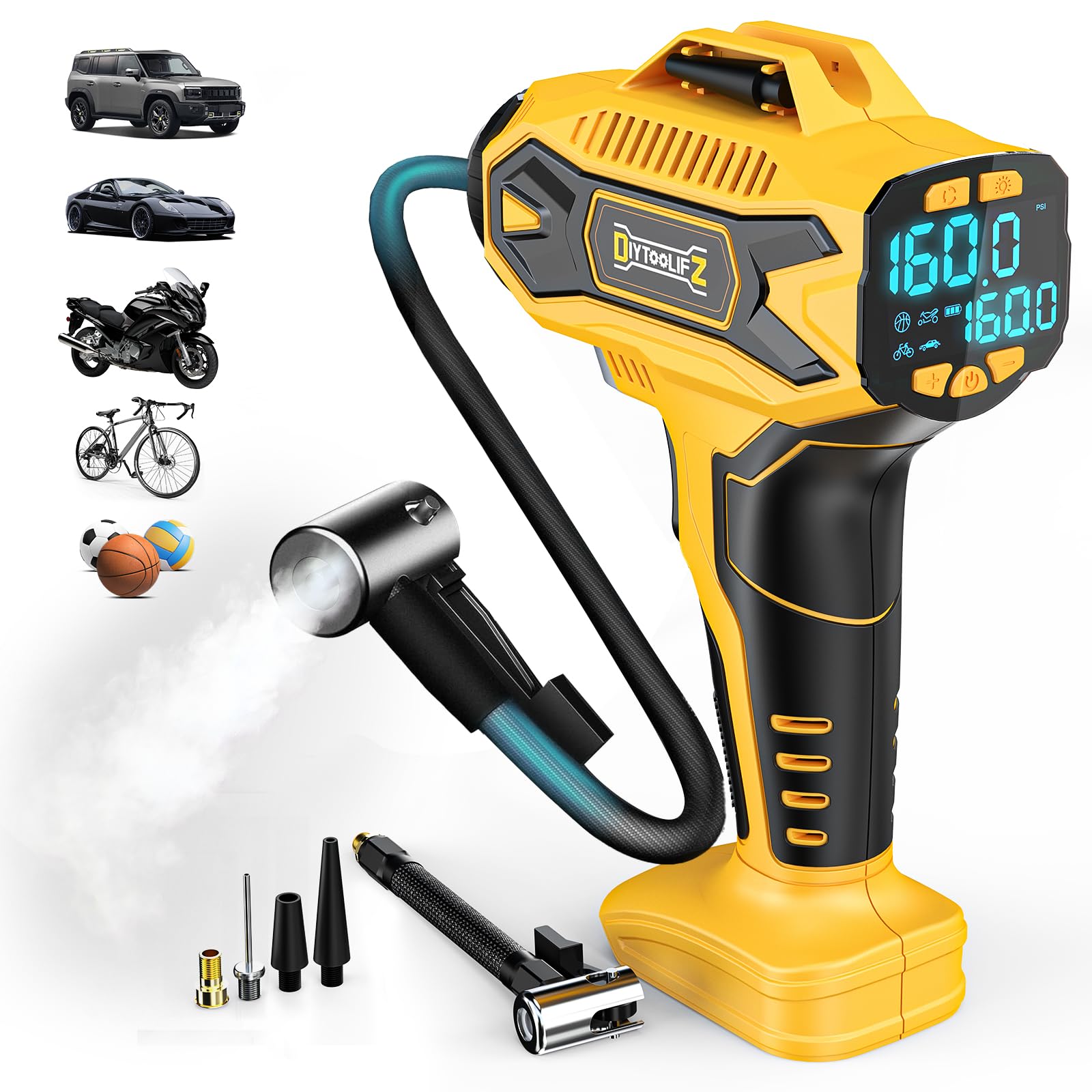 Cordless Tire Inflator Air Compressor For Dewalt 20V Max Battery, Portable Handheld Air Pump With Digital Pressure Gauge For Car