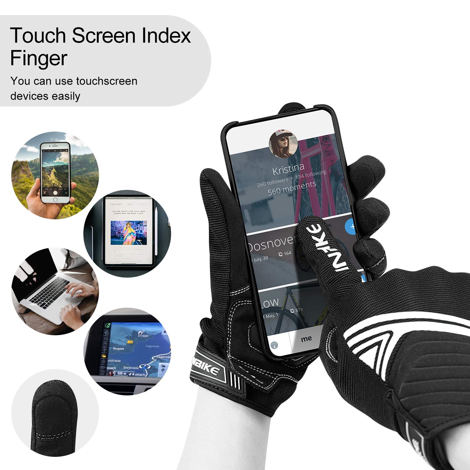 Inbike Breathable Mesh Motorcycle Gloves Touchscreen With Tpr Palm Pad Hard Knuckles Black White Large