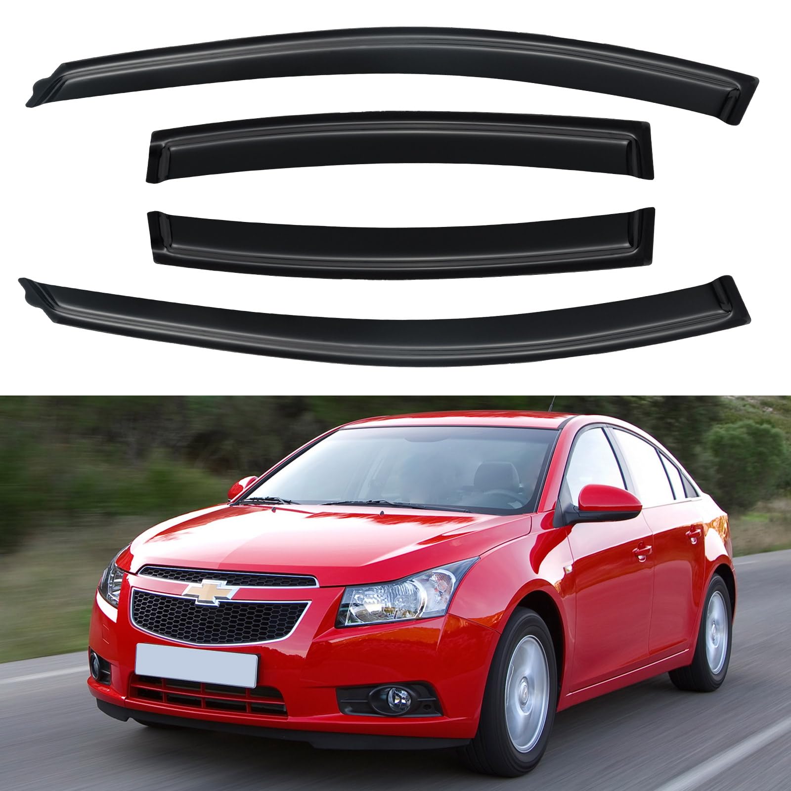 Window Visors Rain Guards Shield for 2011-2015 Chevy Cruze Sedan, Out-Channel Window Vent Wind Deflectors Visors Shades for 2016