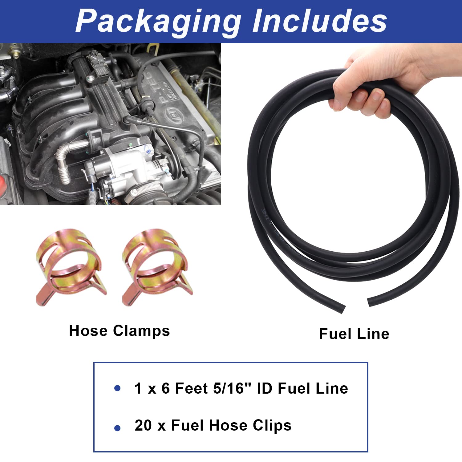 Tnisesm 5/16 Inch Id Fuel Line Hose 6 Feet + 20Pcs 2/5'' Id Hose Clamps For Kawasaki Kohler Briggs & Stratton Small Gas Diesel P