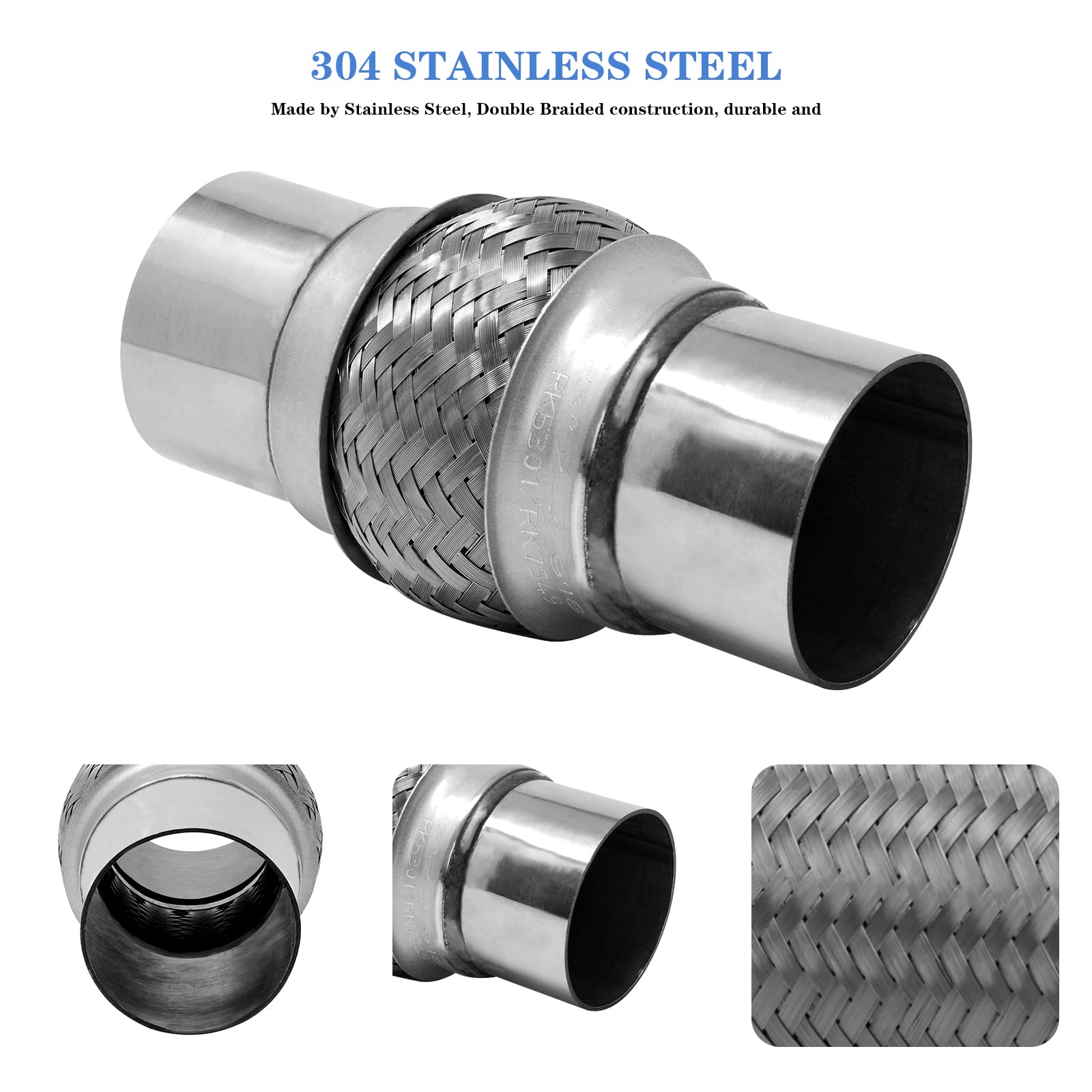 Rp Remarkable Power, Rk7544-2.5 X 4 Heavy Duty Stainless Steel Exhaust Flex Pipe 8 Ol