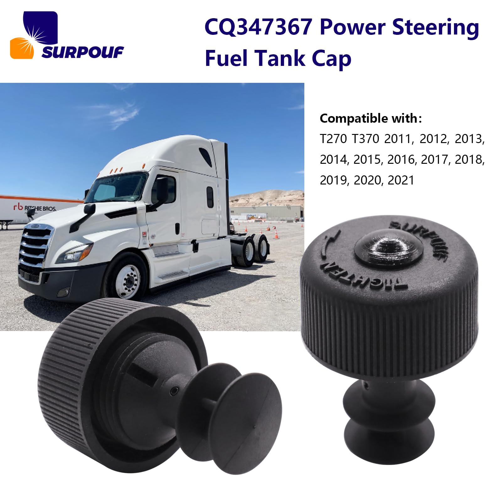 CQ347367 Power Steering Reservoir Cap Compatible with Freightliner Kenworth Peterbilt FL112 FL50 T270 T370