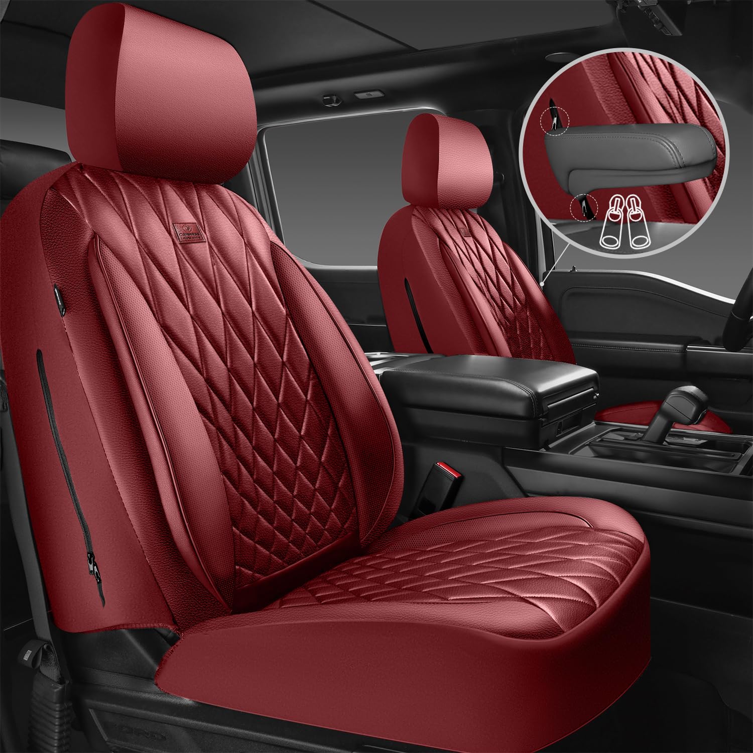 Car Pass Piping Luxury Faux Leather Seat Covers Full Set, Premium Delux Anti-Slip Waterproof Automotive Seat Cover Universal Fit