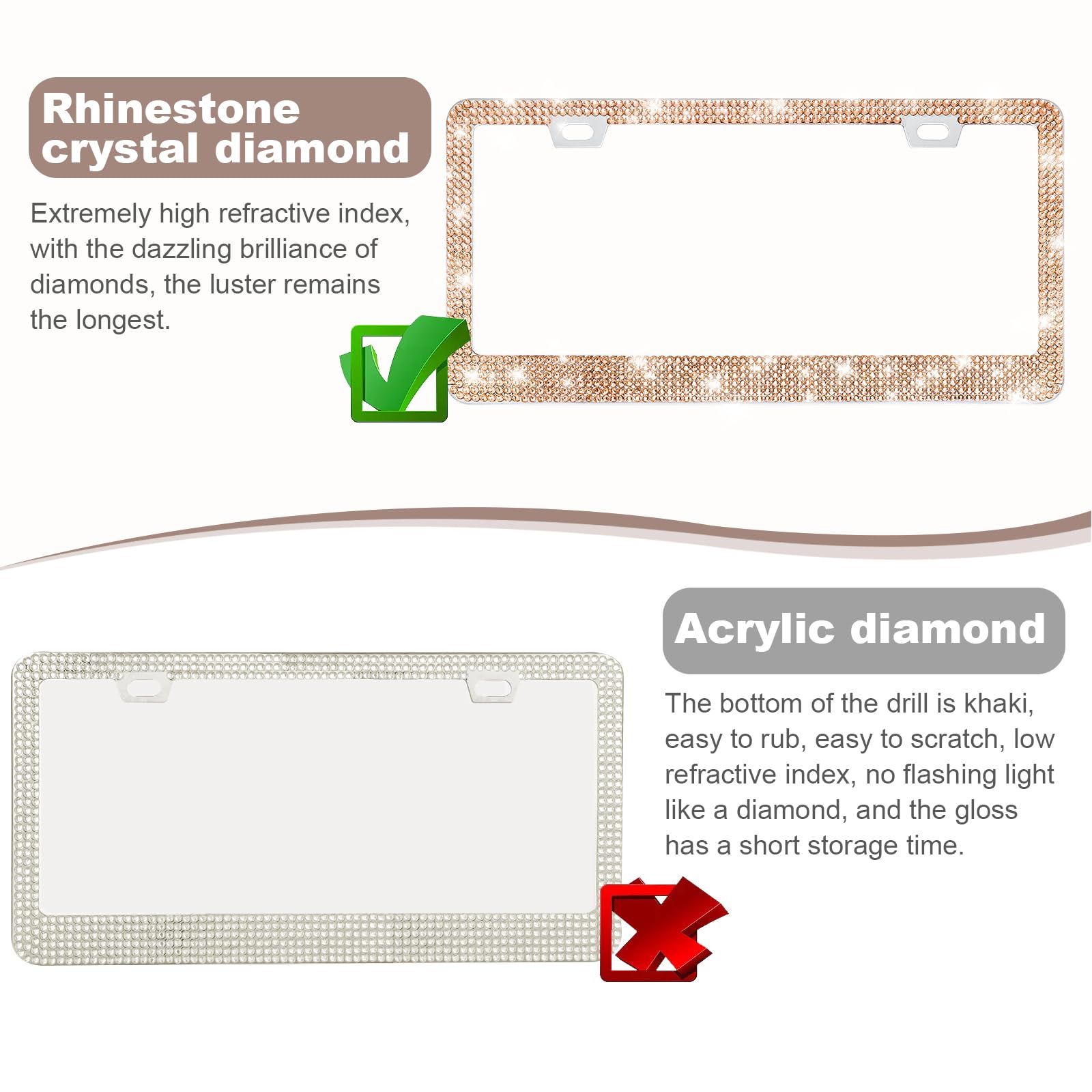 Quanqiufei 2 Pack Bling License Plate Frames For Women, Sparkly Rhinestone Diamond Car Accessories With Glitter Crystal Caps (Ch