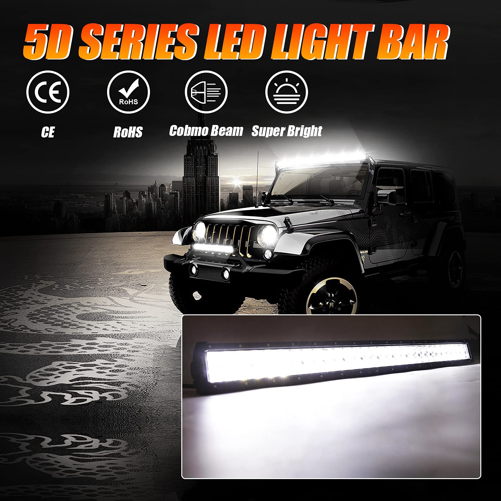 Auxbeam 50Inch Led Light Bar 288W Led Work Light Driving Light Spot Flood Combo Beam Bar 5D Lens For Car Jeep Off Road Suv Utv A