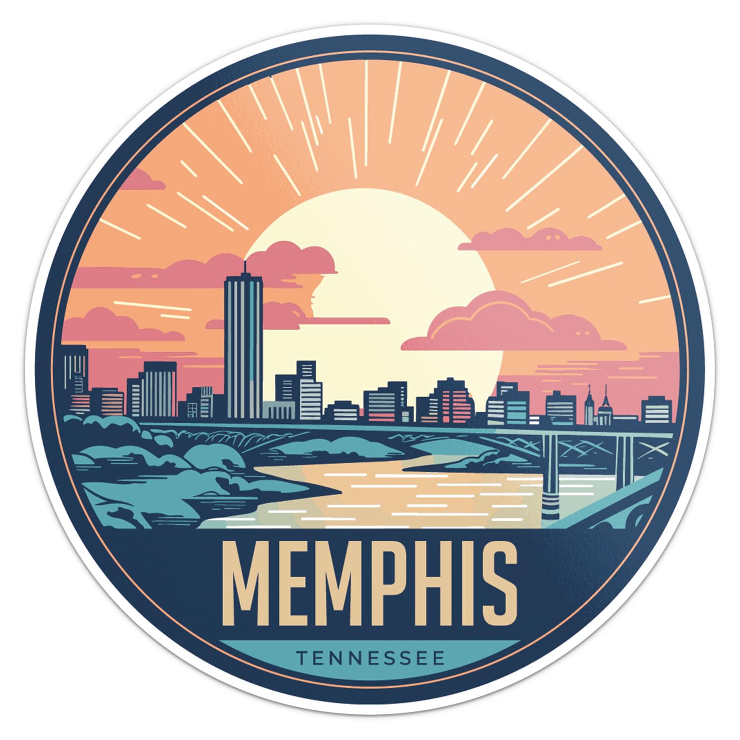 Memphis City Sticker - Waterproof Vinyl Decal for Car Bumper, Laptop, Water Bottle, Wall, and Window, Size - 5'' Longer Side