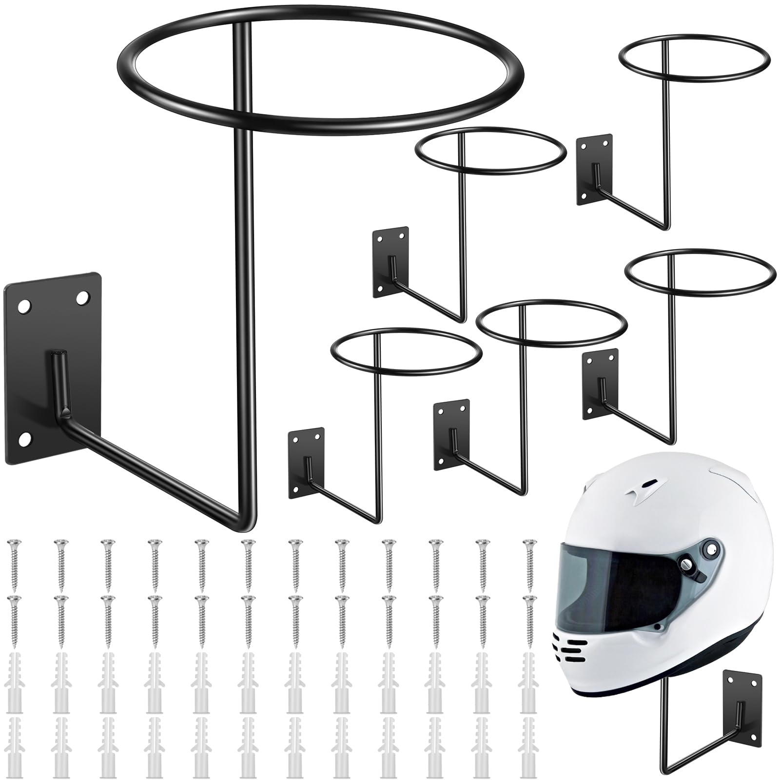 Potchen 6 Pack Helmet Hanger Wall Mount Motorcycle Helmet Rack Metal Ball Holder for Basketball Volleyball Football Multifunctio