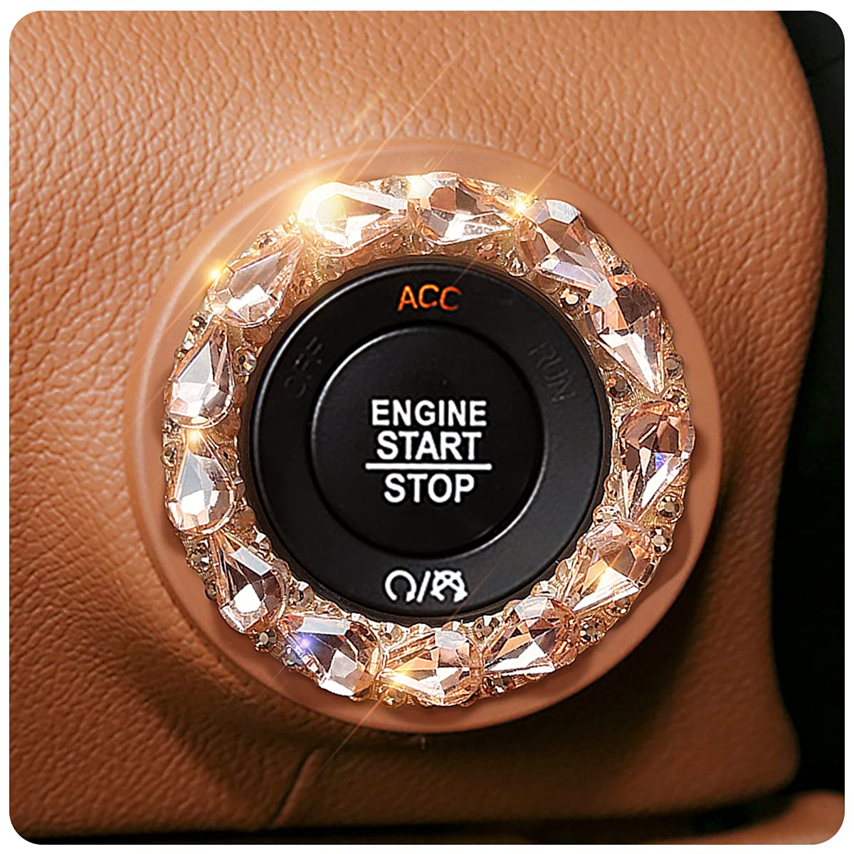 Blinglife Car Engine Start Stop Ignition Button Logo Sticker, Shiny Crystal Rhinestone Cover Protection Ring, Bling Car Accessor