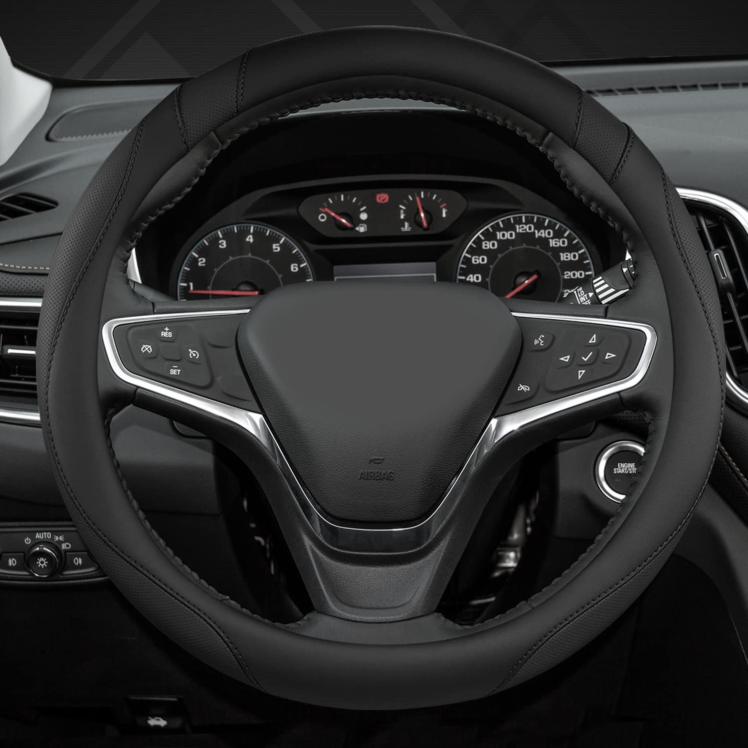 West Llama Customized Auto Car Steering Wheel Cover For Chevy 14.5-15 Inches, Steering Wheel Cover For Chevrolet (Black - Standa