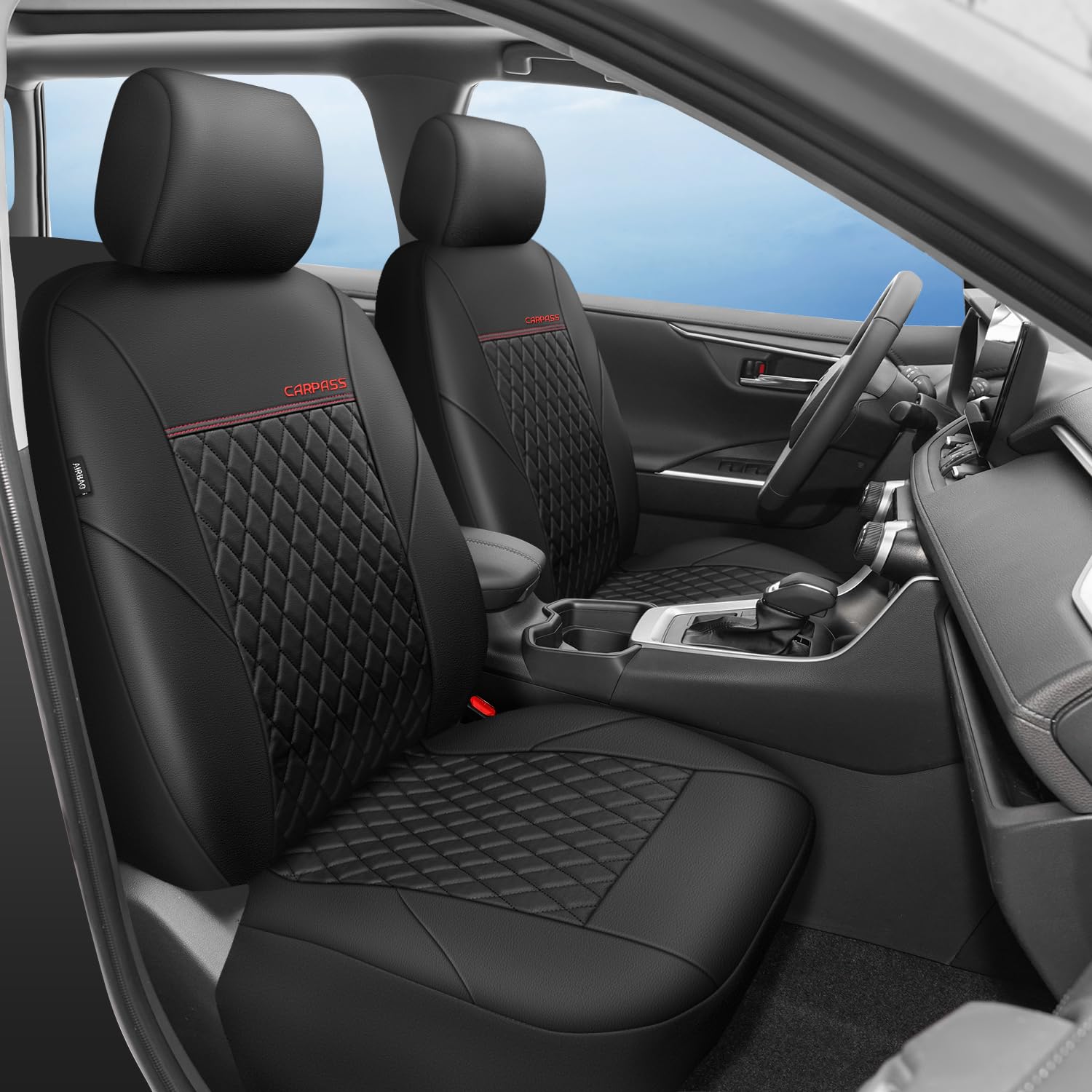 Car Pass Faux Leather Car Seat Covers Front Seats Only, Premium Waterproof Anti Slip Front Automotive Seat Covers,Airbag Compati