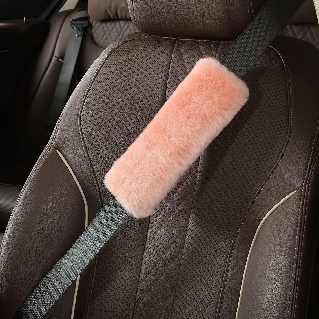 Ogland Genuine Sheepskin Soft Fuzzy Car Seat Belt Pad,2 Pack Fluffy Seat Belt Cover For Shoulder Pad Neck Cushion Protector Car