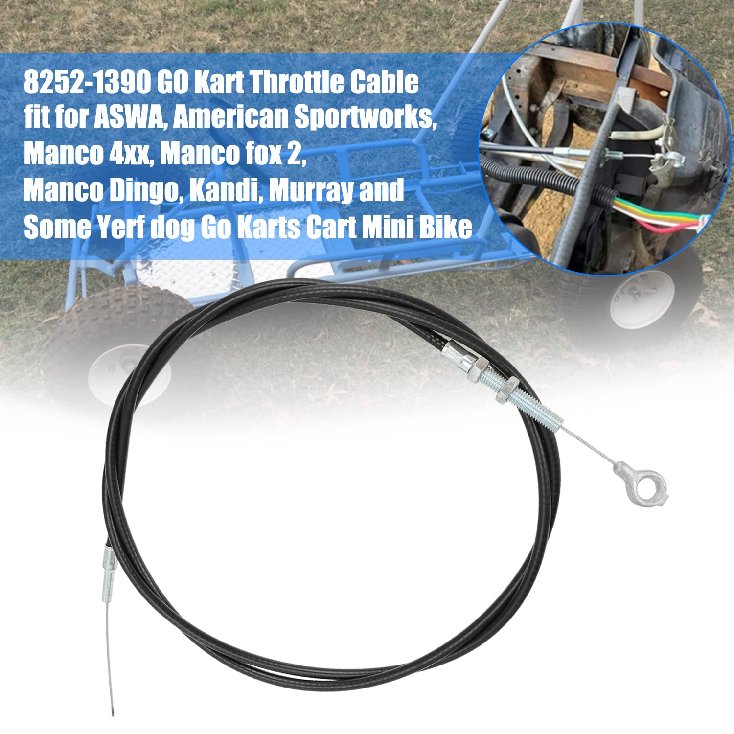 Yoxufa 71 Inch Go Kart Throttle Cable For Predator 212 196Cc Engine Gx160 Gx200 196Cc 8252-1390 Manco Asw Kandi American Sportworks Go Kart Accessories Parts Brake Return Throttle Springs