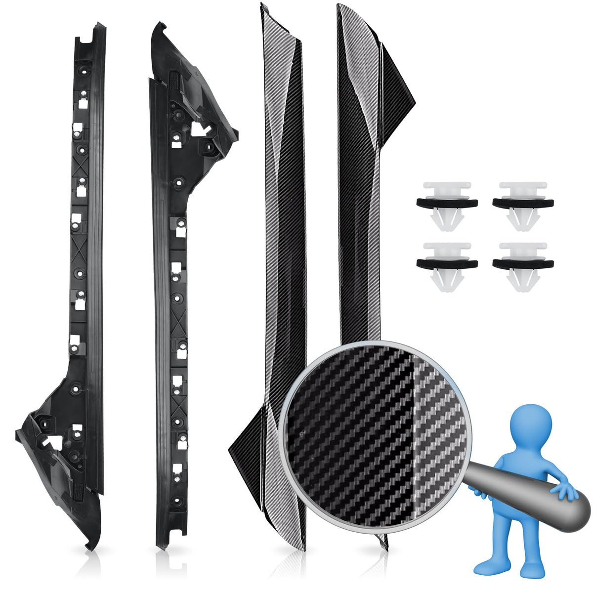 4 PCS Carbon Fiber Windshield A-Pillar Trim Molding Set Compatible with Ford Explorer 2011-2019,Driver &Passenger,Outer & Inner 