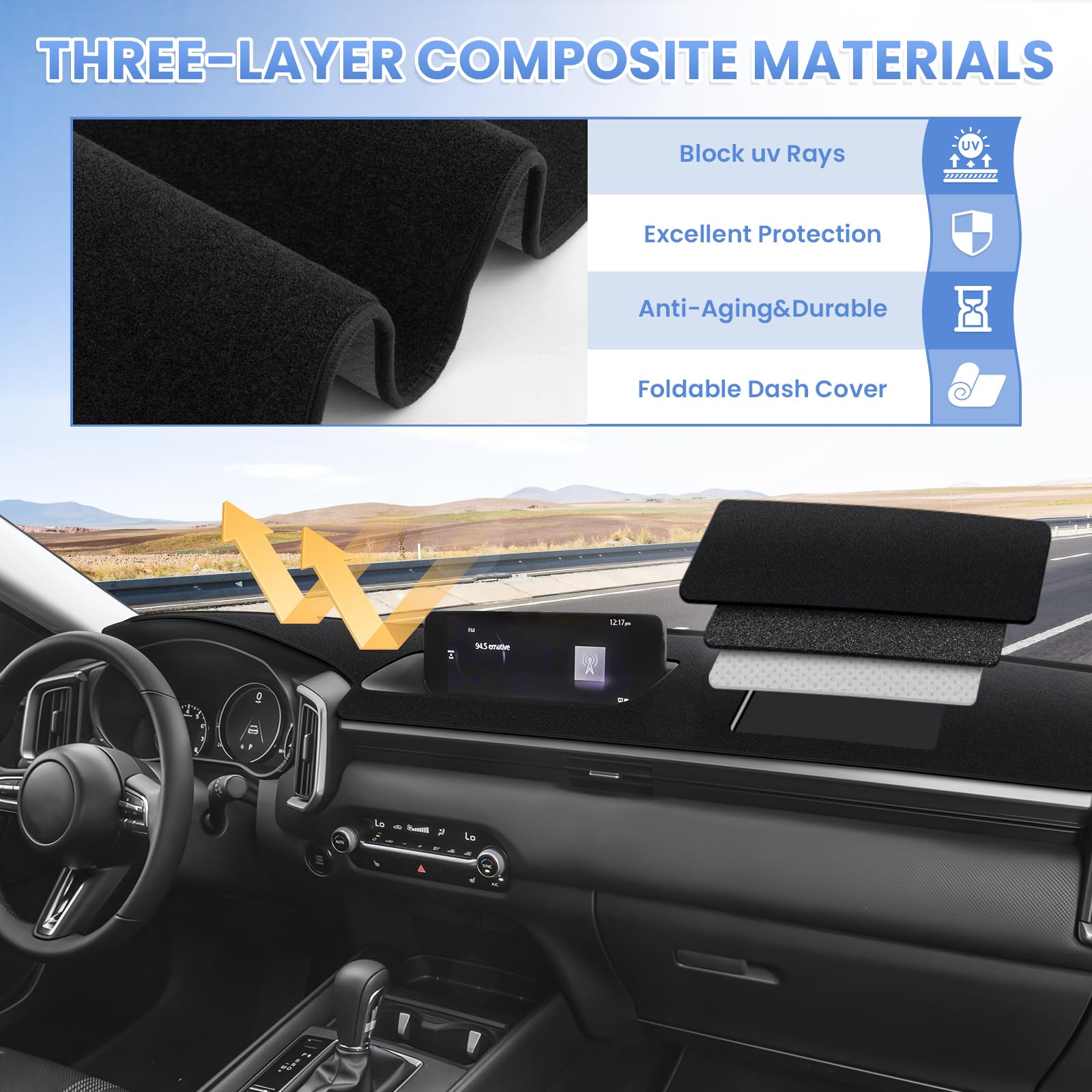 Sunsdrew CX50 Dash Cover Mat for 2023-2025 Mazda CX-50, Black Non-Slip Mesh Sunshade Protector, Fits 23-24 CX50 Accessories