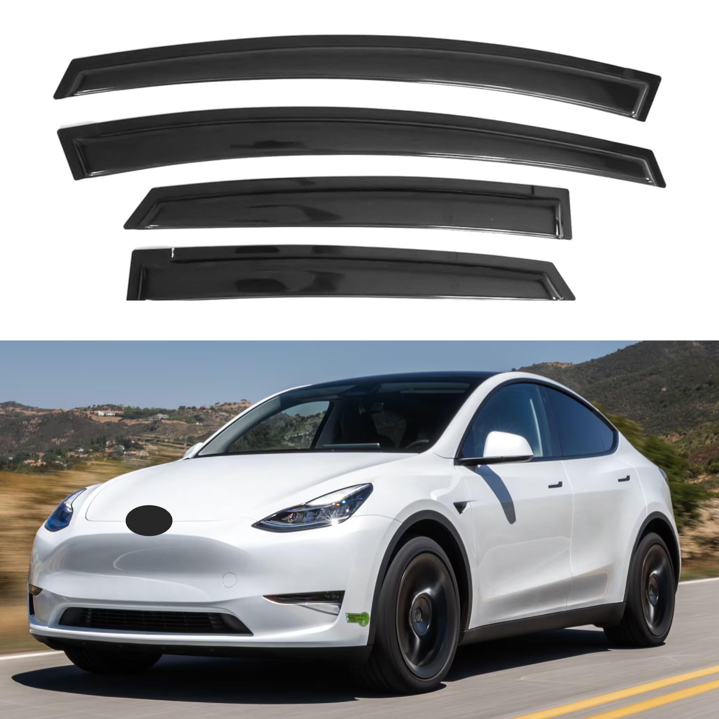 Ig Window Visor For Tesla Model Y 2020-2024, Rain Guard Tape-On Extra Durable Sun Wind Side Vent Window Deflector, 2020 2021 202
