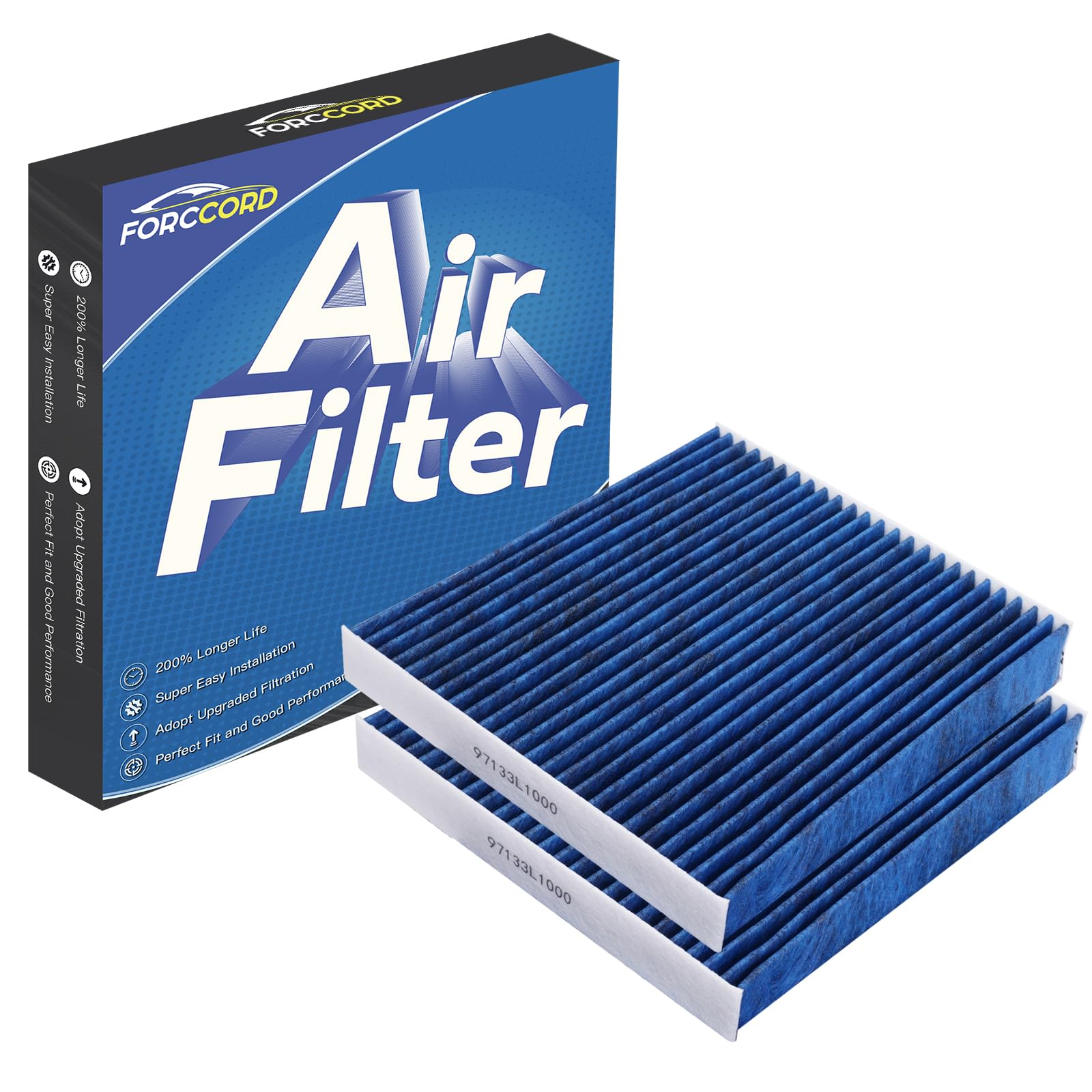 Forccord 2 PACK HEPA Cabin Air Filter Fits for Hyundai Elantra, Ioniq 5, Santa Fe, Sonata, Tucson & Kia K5 Activated Carbon Cabi