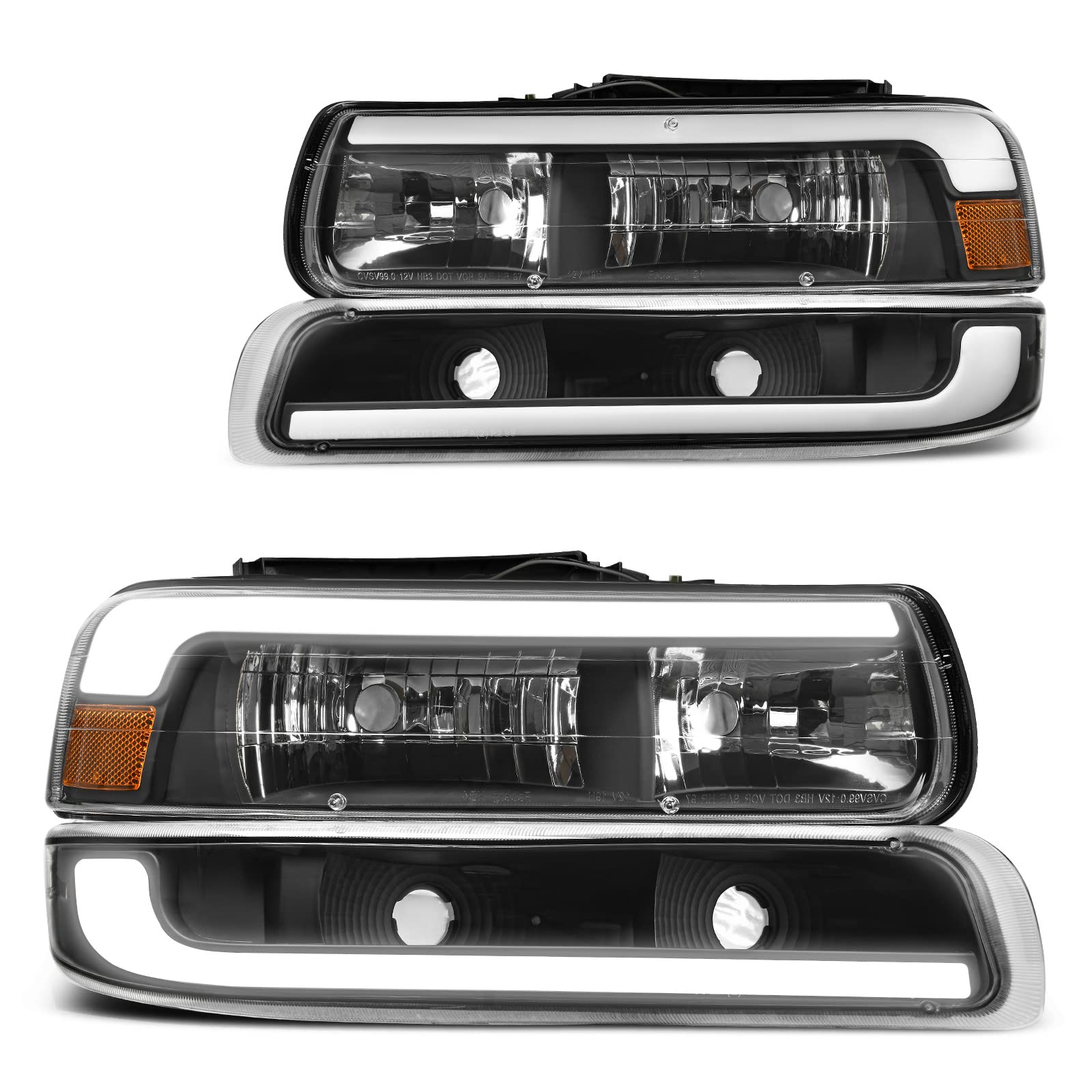 Dwvo Led Drl Headlights Compatible With 1999-2002 Chevy Silverado 1500 2500/2001-2002 Chevy Silverado 1500Hd 2500Hd 3500/2000-20