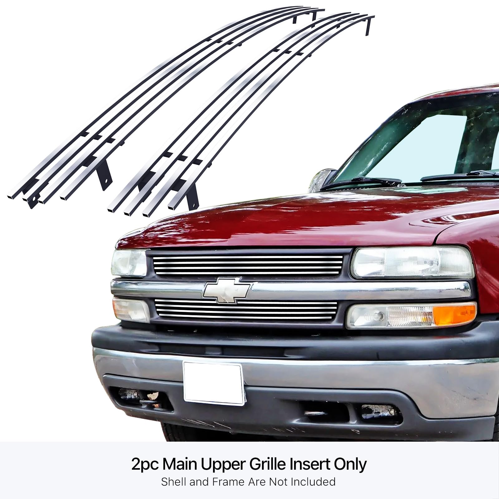 APS Compatible with Chevy Silverado 1500 1999-2002 & 00-06 Suburban Tahoe Main Upper Stainless Steel Chrome Billet Grille Grill Insert C85068A