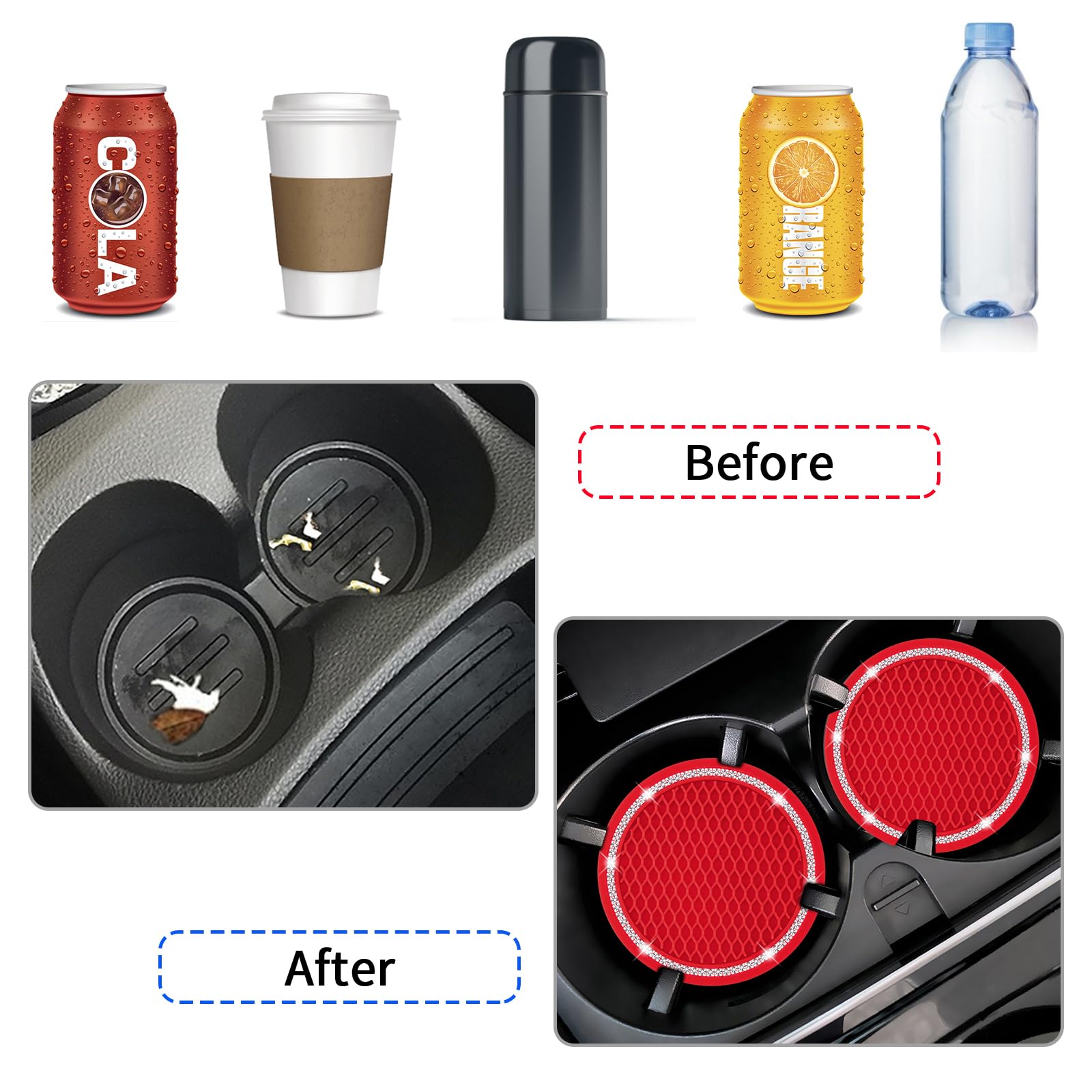 Cocases Car Coasters, 4 Pack Vehicle Bling Car Coaster, Universal Rhinestone Coaster For Cup Holders, Car Interior Accessories S