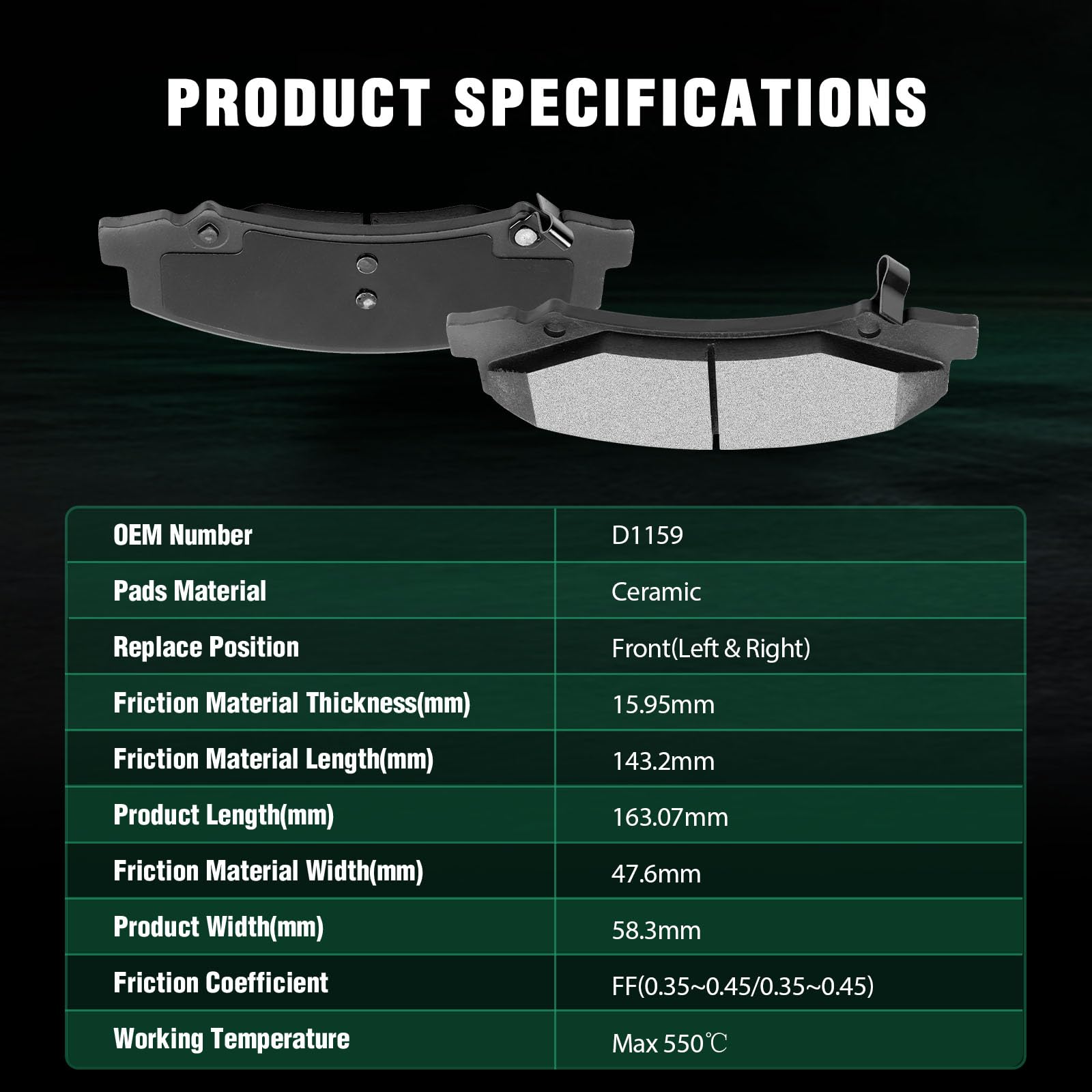 Automuto 4Pcs Front Ceramic Disc Brake Pads Set D1159 For Buick Allure Lacrosse Lucerne For Cadillac Dts For Chevrolet Impala Im