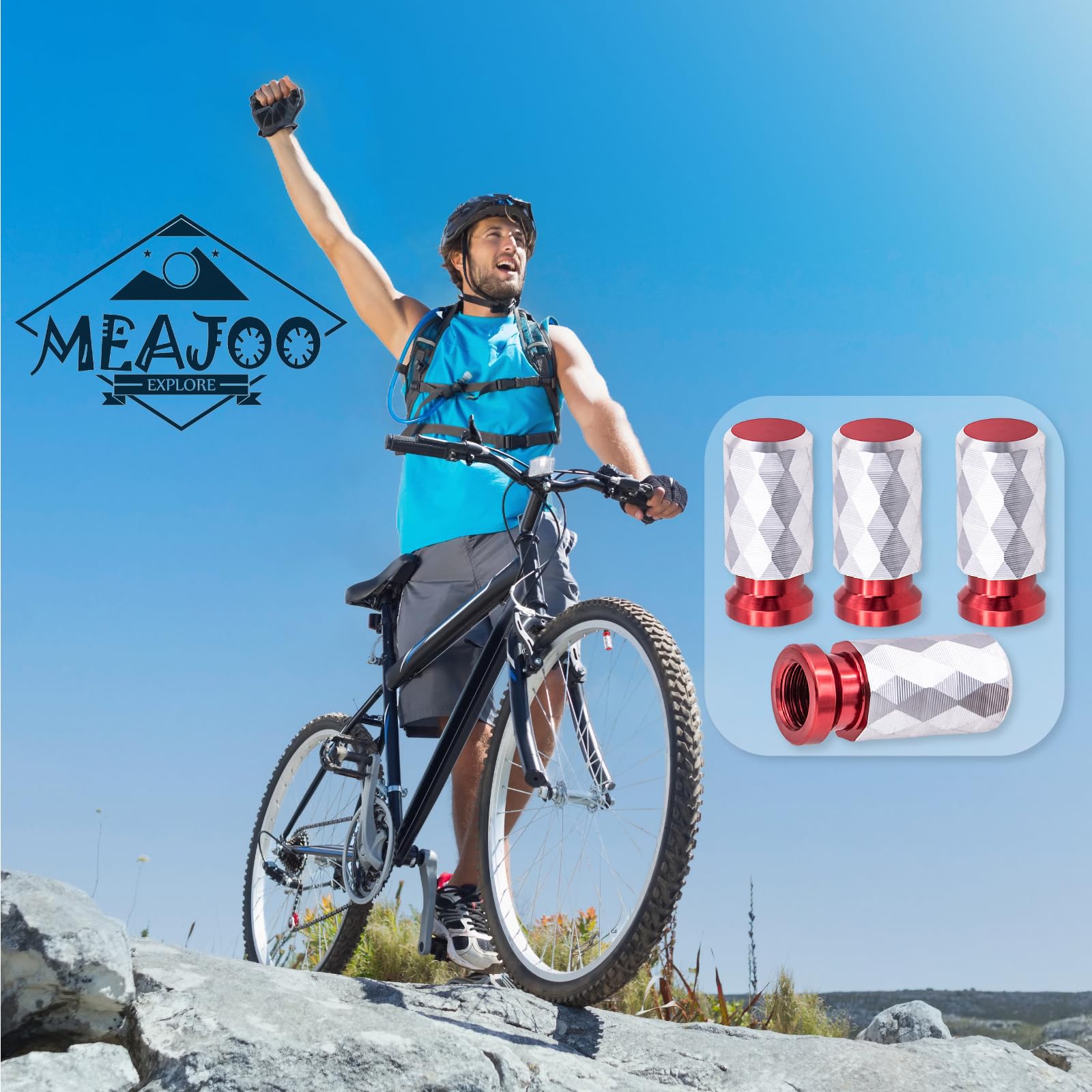 Meajoo 4Pcs Car Tire Valve Stem Cap, Leak-Proof Tyre Air Valve Caps, Aluminum Alloy Air Leakproof Valve Caps Cover Fits Cars, Tr