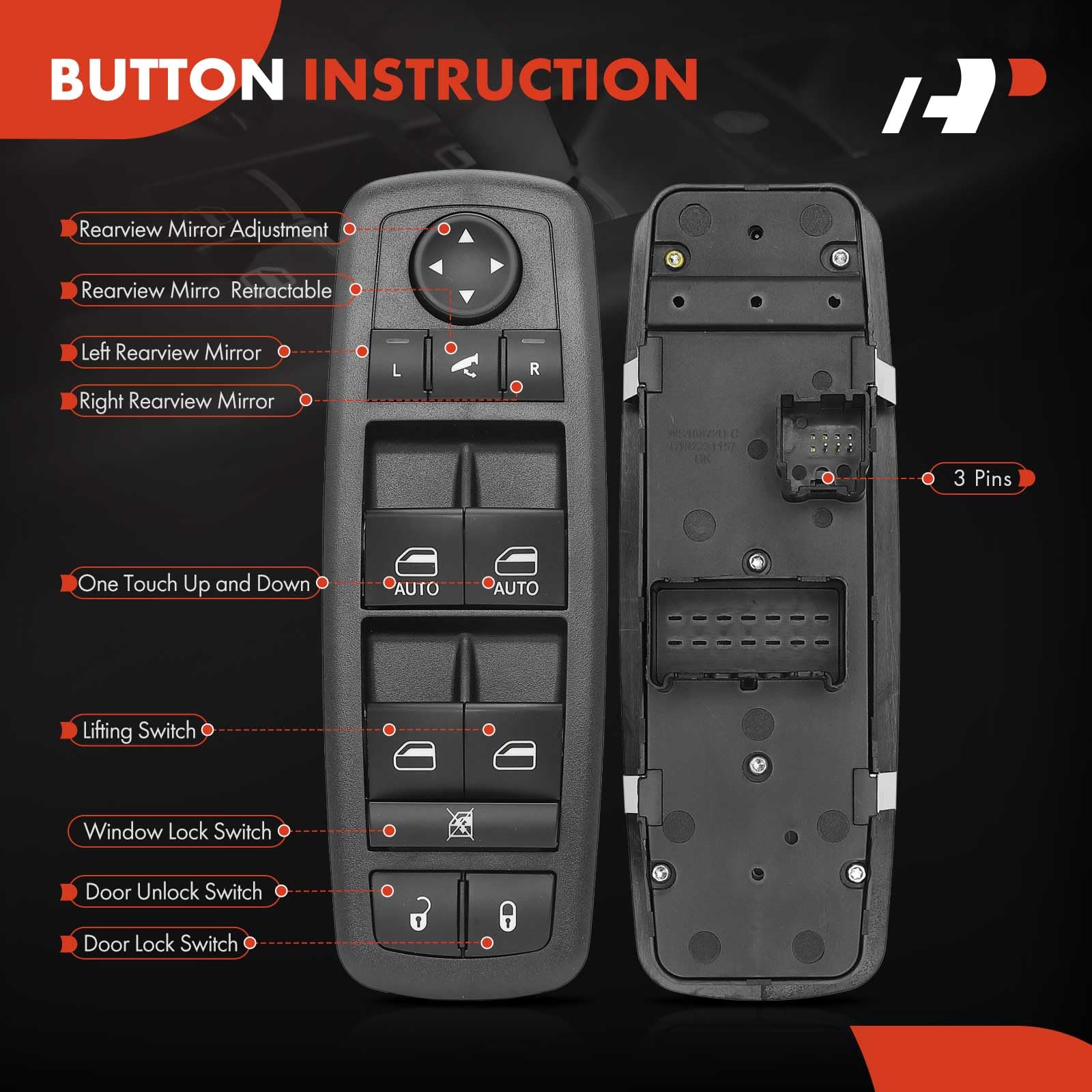 A-Premium Master Power Window Switch Compatible with Chrysler Town & Country 2012-2016 & Dodge Grand Caravan 2012-2016, V6 3.6L