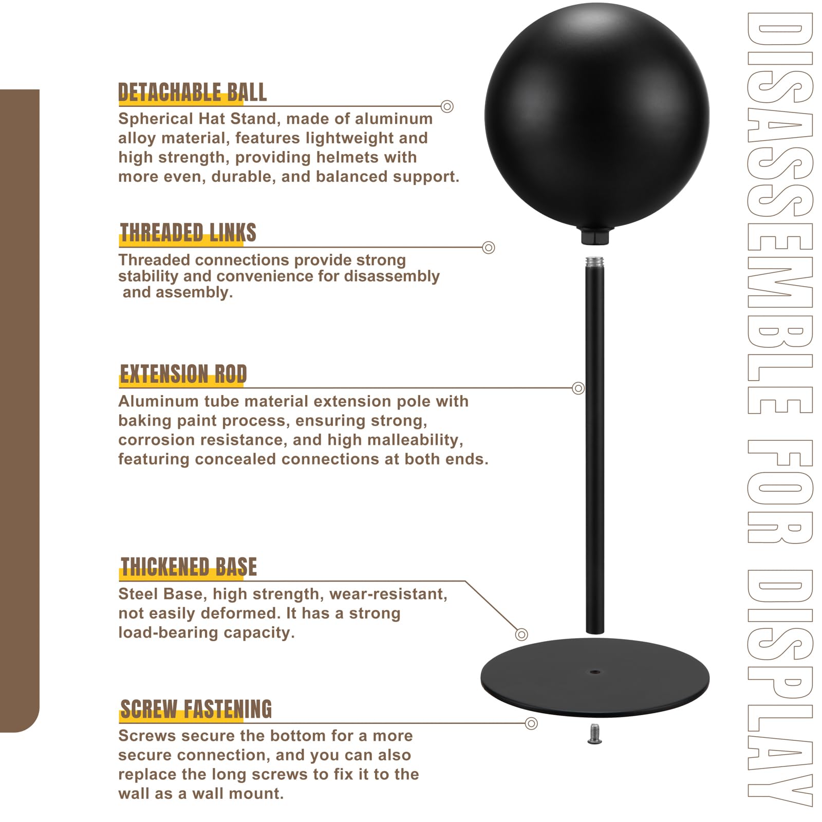 Motofans® Helmet Stand Metal, Rotation Metal Stand Desktop Hanger Rack Helmet Stand Display For Motocycle Helmet, Caps,Hat, And Rugby Helmet