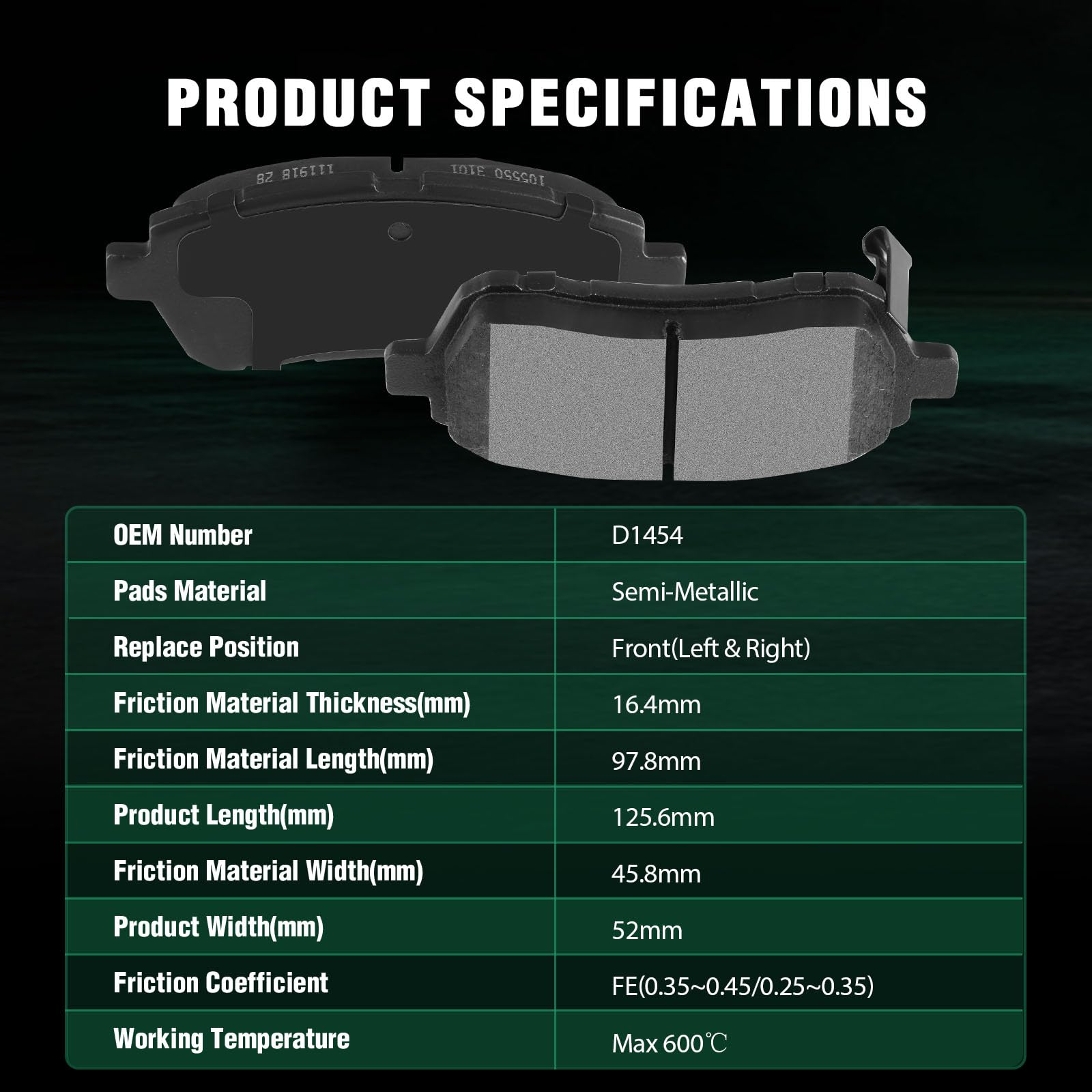 Automuto 4Pcs Front Semi-Metallic Disc Brake Pads Set D1454 For Ford For Fiesta 2011-2019