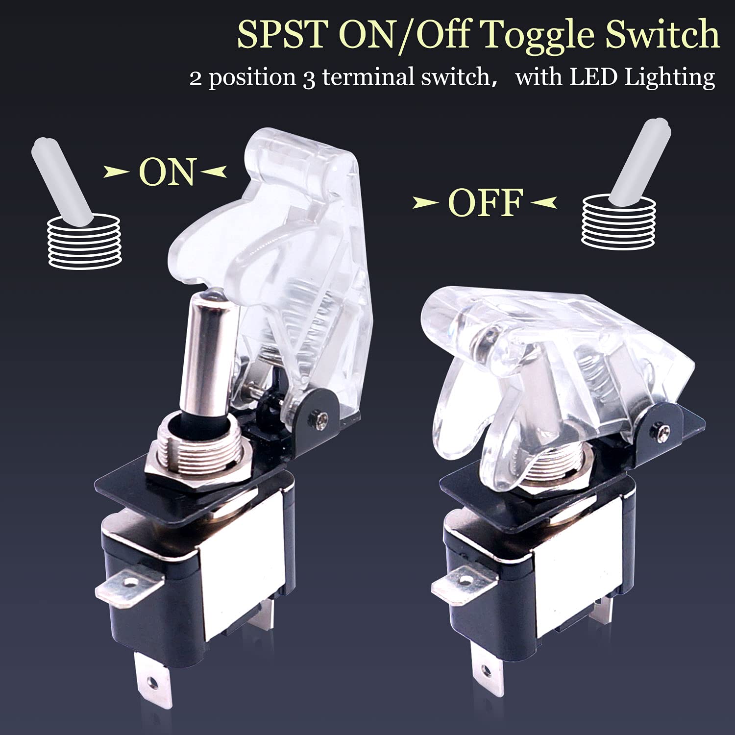 Twidec/3Pcs Rocker Lighted Toggle Switch 12V 20A Heavy Duty Racing Car Automotive Auto Spst On/Off Toggle Switch White Led Illuminated 3Pin With White Waterproof Safety Cover Asw-07Dwwmz