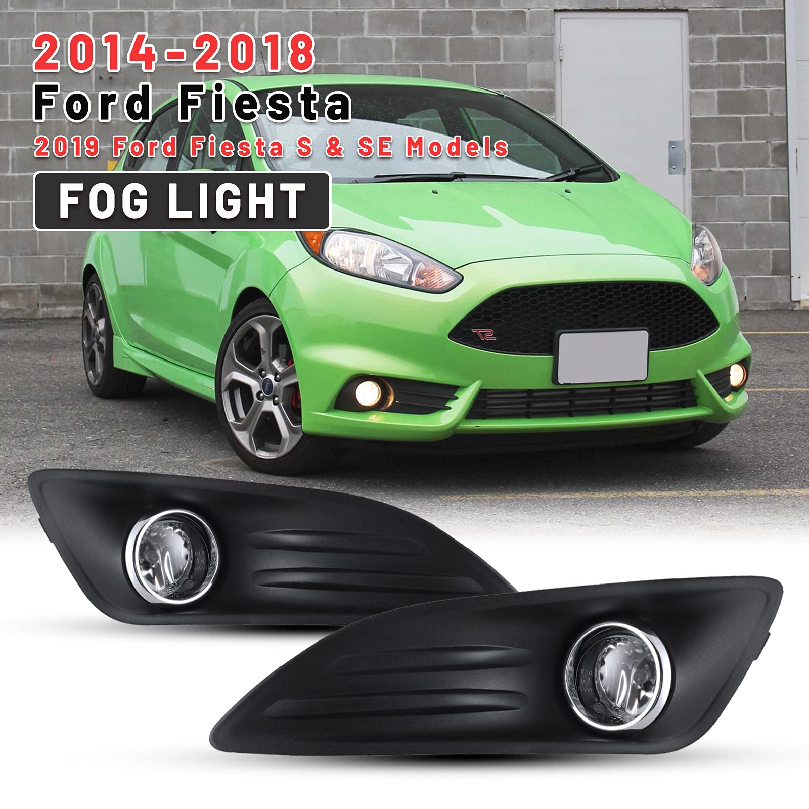 Autowiki Fog Lamp For 2014-2018 Ford Fiesta Fog Lights Assemblies For 2019 Ford Fiesta S & Se Models With Wiring Kit 1 Pair