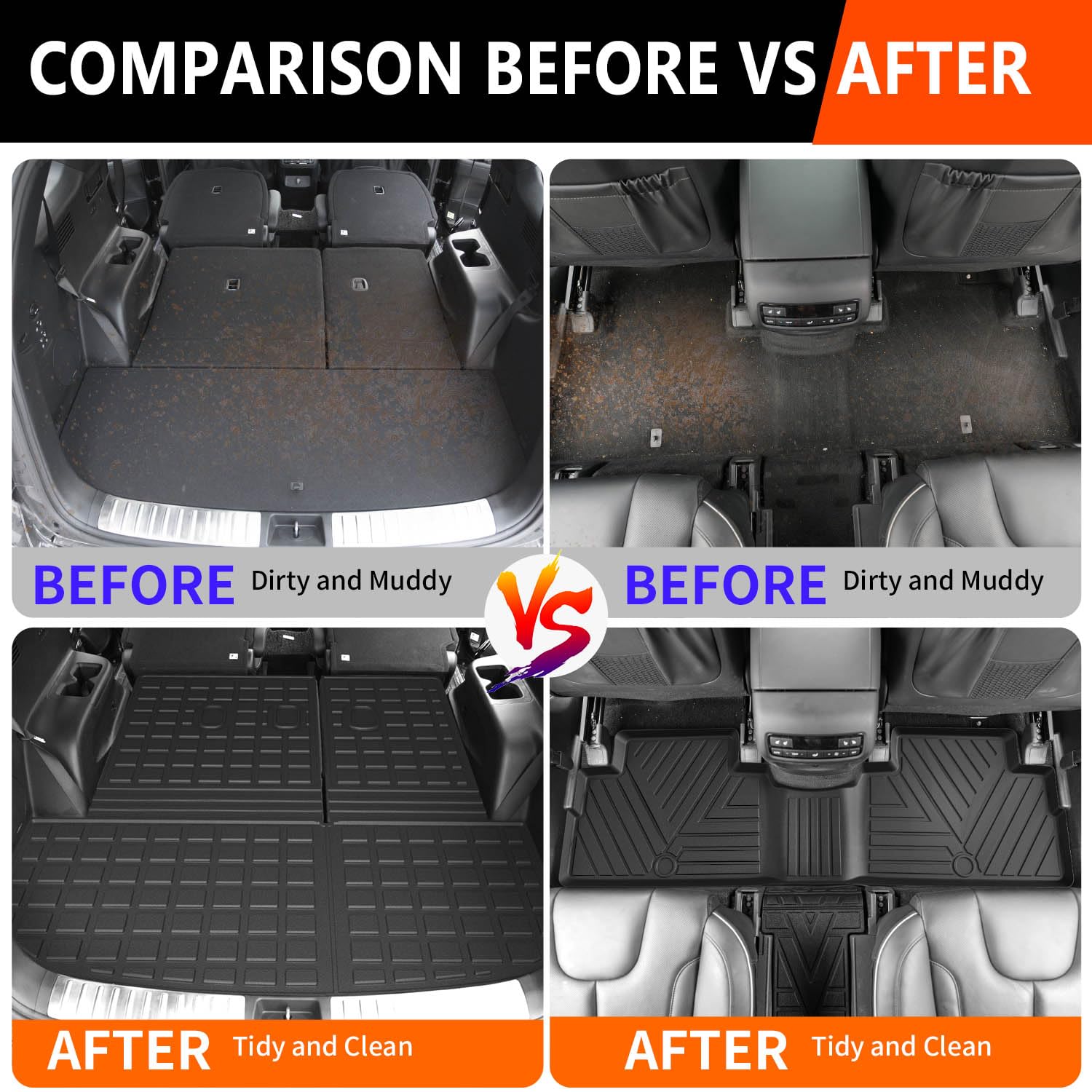 Powoq 7&8 Floor Mat Compatible With Hyundai Palisade Cargo Mat Liners Replacement For 20-25 Hyundai Palisade Accessories(Trunk&B