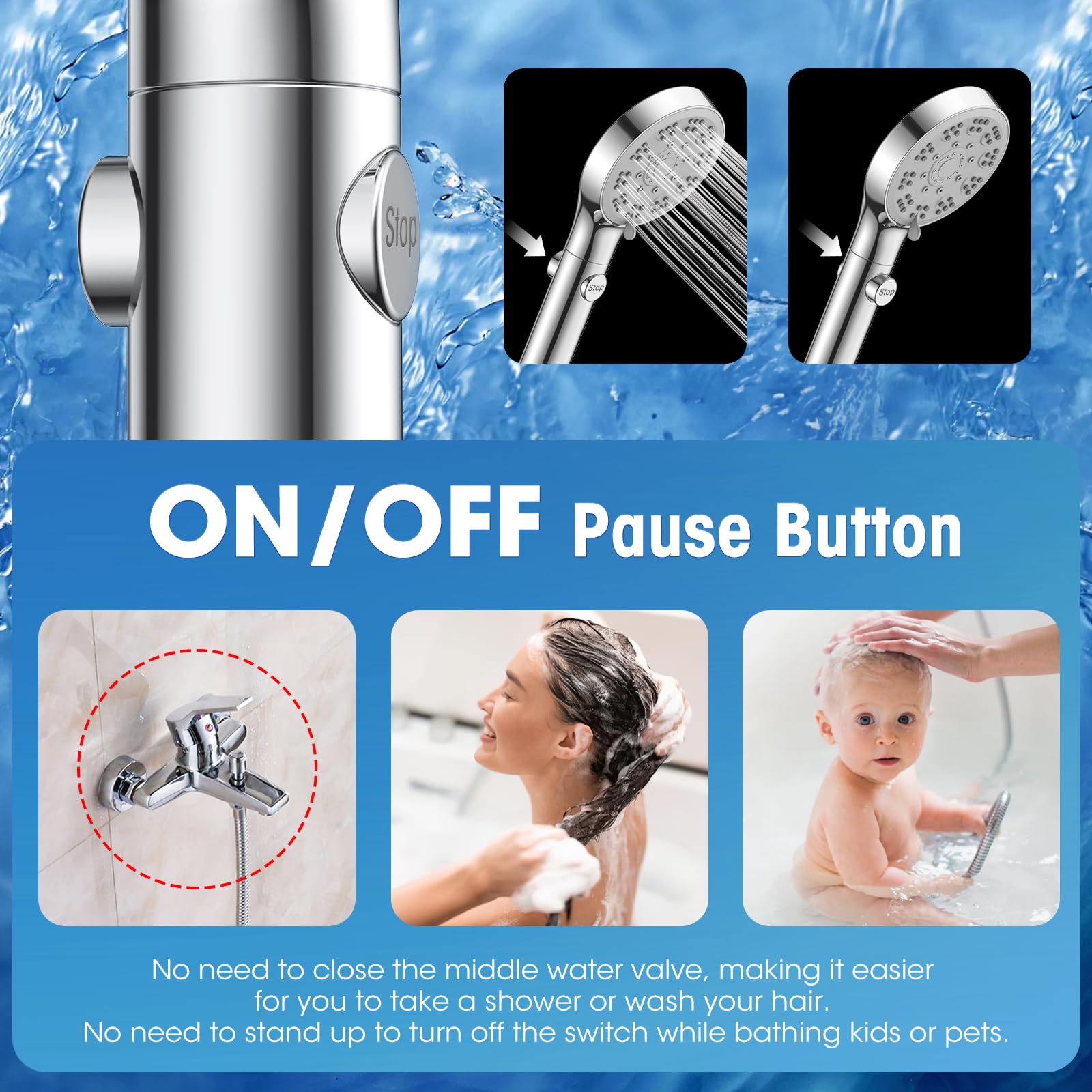 Fasdunt Rv Shower Head With Hose, High Pressure 7 Mode Shower Head With On Off Switch, Handheld Shower Head For Rv/Campers, Trav