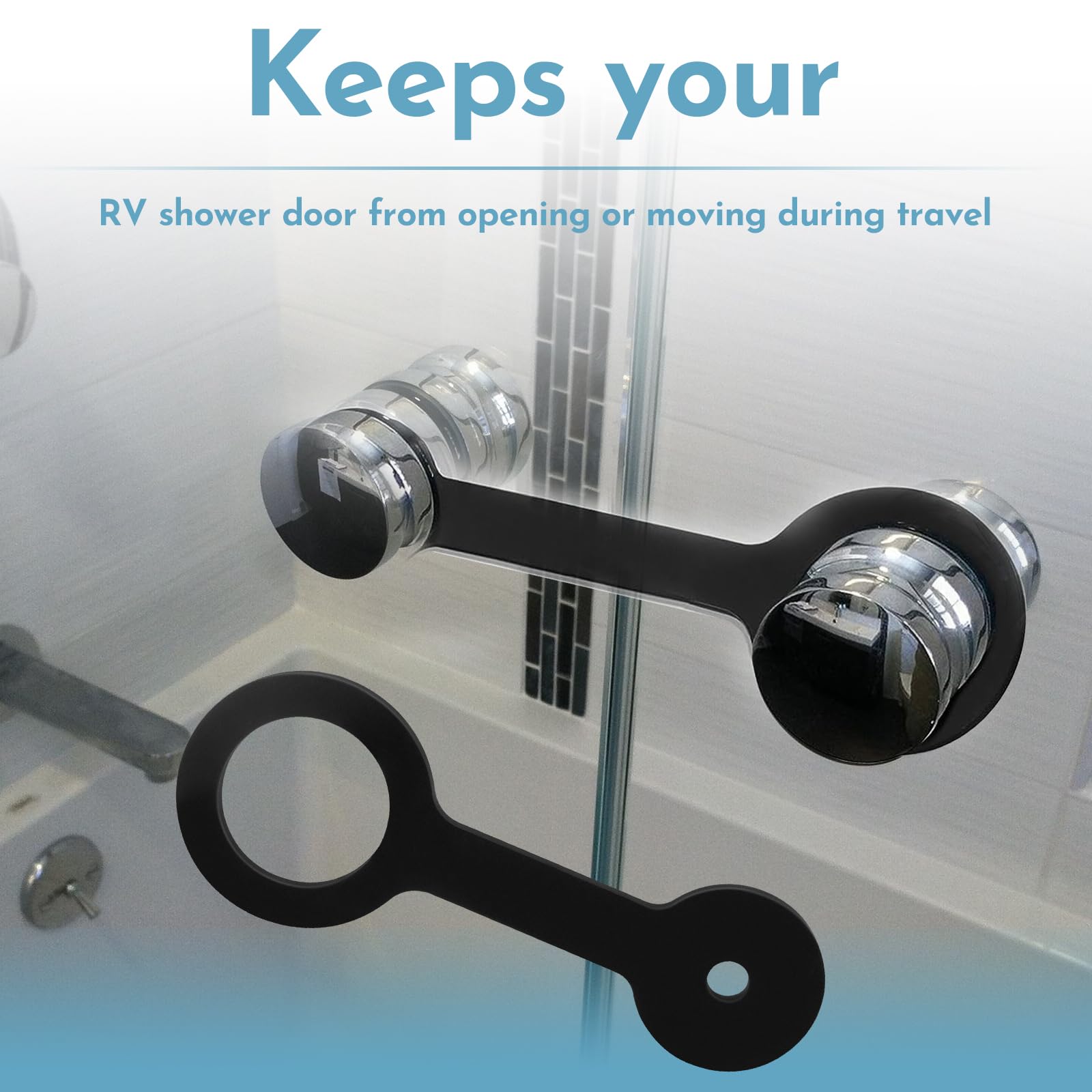 2 Pack RV Shower Door Travel Strap, Flexible Rubber Shower Door Travel Latch Secure Fit for RV Motorhome, Travel Trailer & Campe
