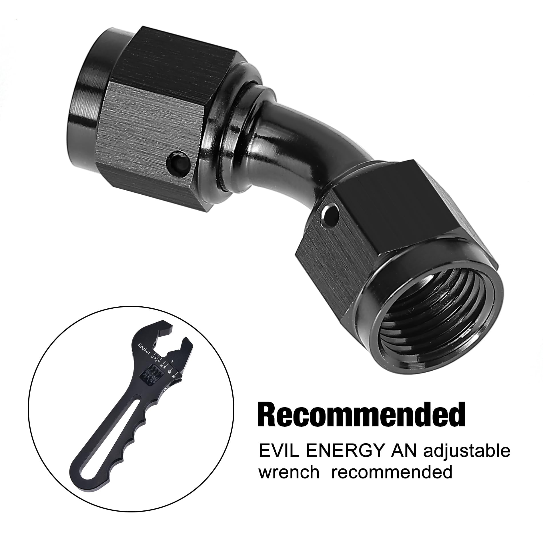 Evil Energy 8An Female To 8An Female 45 Degree Swivel Coupler Union Fitting Adapter Aluminum Black