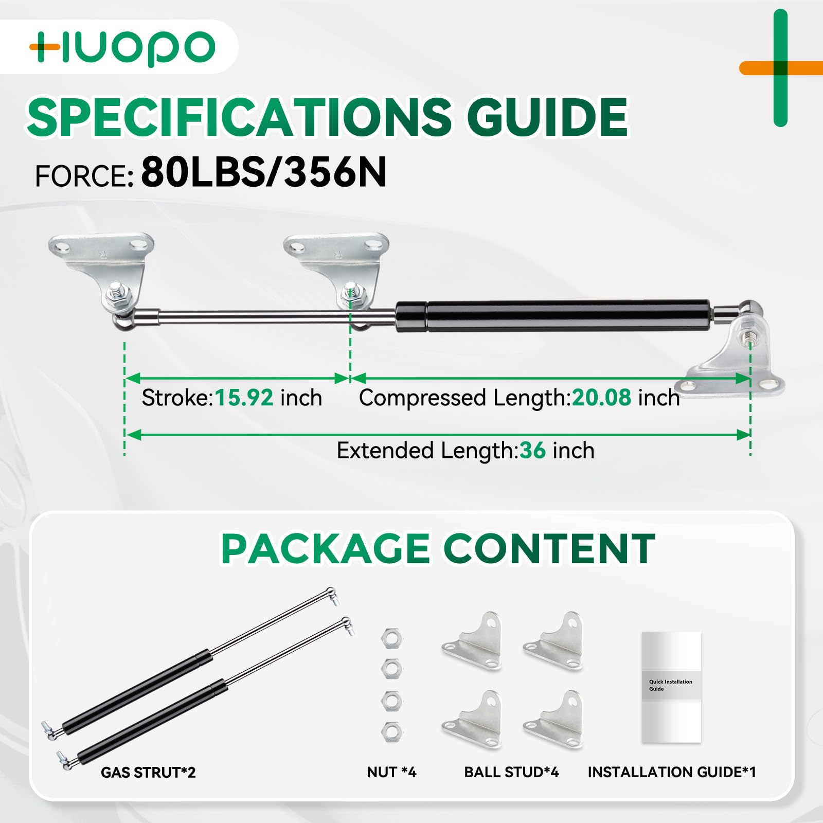 Huopo 36 Inch Gas Strut, 80Lb/356N Shock, 36'' Lift Support For Rv Bed Door Trap Door Bench Lid Basement Door, Set Of 2 Spring W