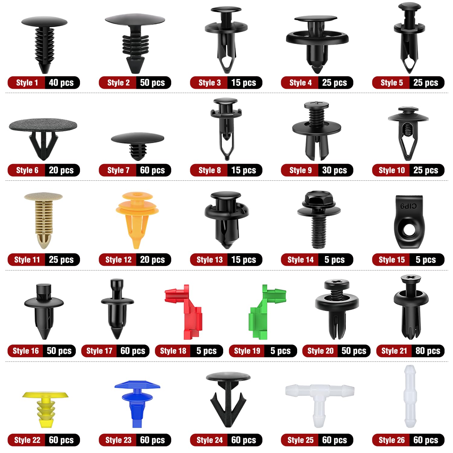 Nilight 860Pcs Car Push Retainer Clips & Auto Fasteners Assortment -26 Most Popular Sizes Nylon Bumper Fender Rivets With 10 Cab