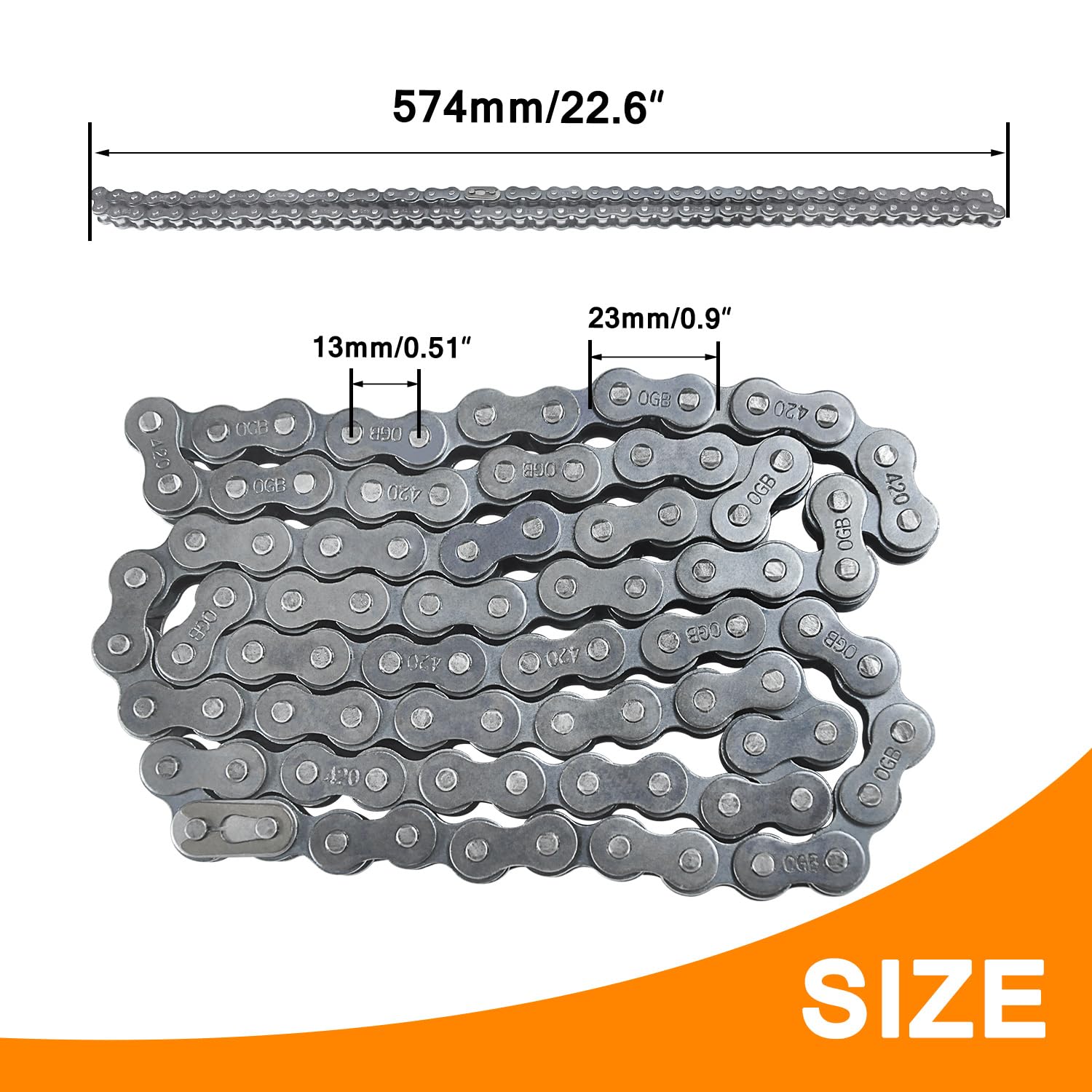 Holato Rear #420 Drive Chain 90 Links + Master Link For Coleman 196Cc 212Cc 6.5Hp Ct200U Ct200U-Ex Bt200X Baja Warrior Hensim Mb200 Massimo Trailmaster Mb165 Mini Bike Heavy Duty Parts