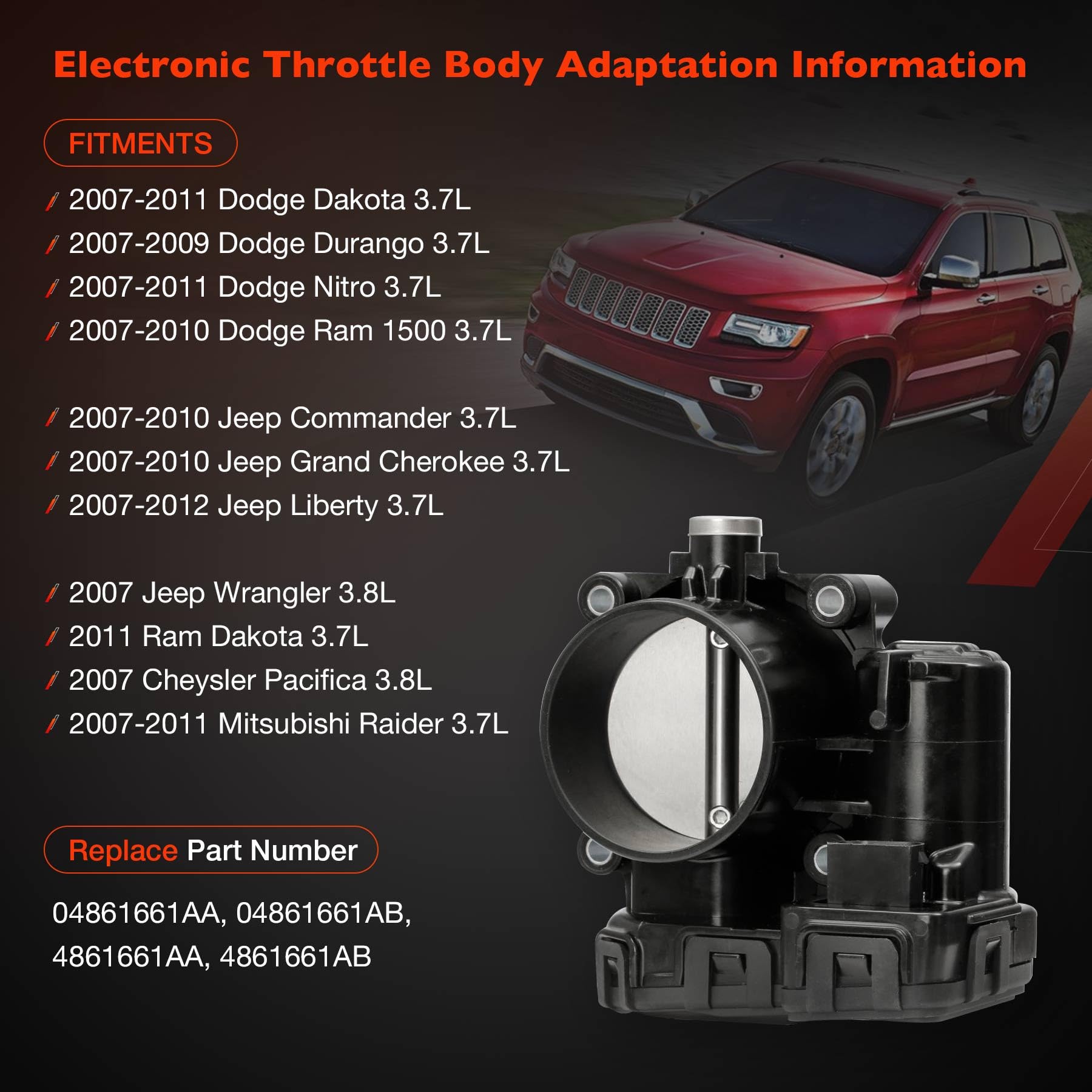 Electronic Throttle Body Assembly With Iac Tps | For 2007-2011 Dodge Dakota Durango Nitro Ram 1500 Jeep Commander Grand Cherokee
