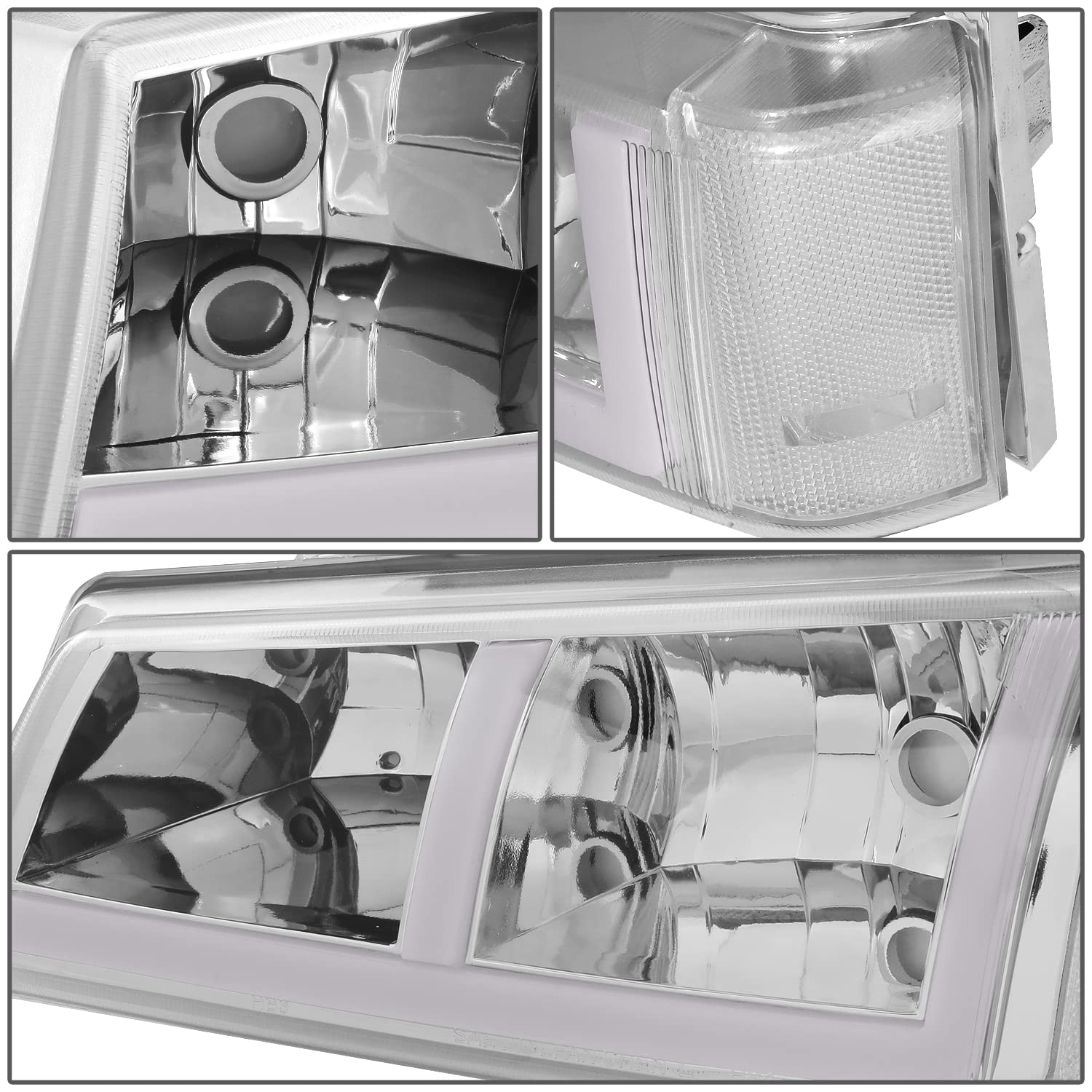 Dna Motoring Hl-Lb4-Csil03-Ch-Cl1 F-Led Drl Headlights Compatible With 03-06 Silverado Avalanche 1500 2500, Fit Models Without F