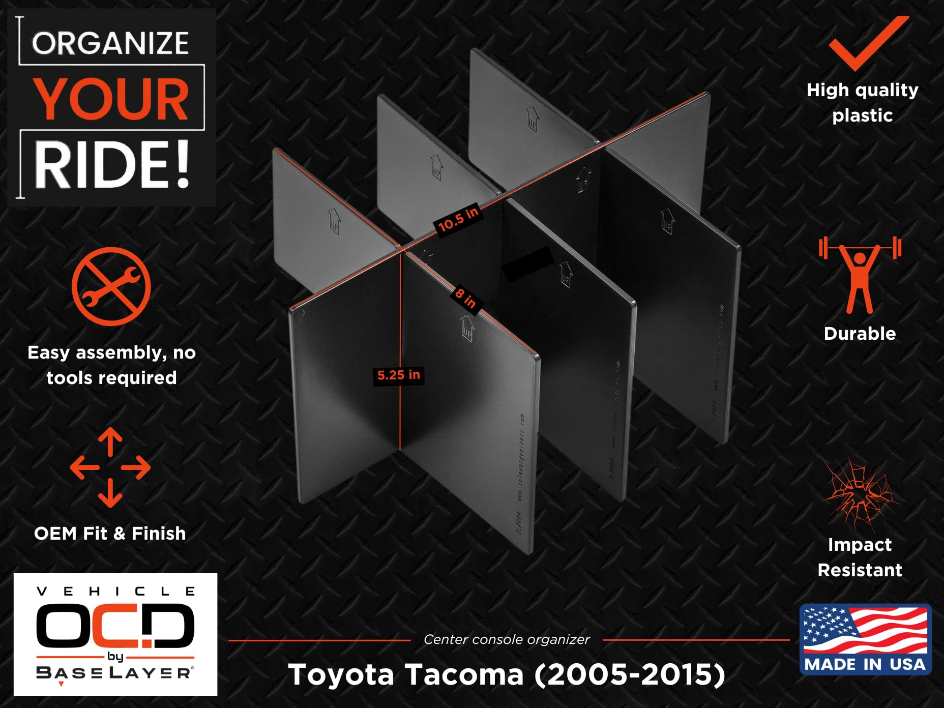 Vehicle Ocd - Center Console Organizer For Toyota Tacoma (2005-2015) - Made In Usa - Slx100